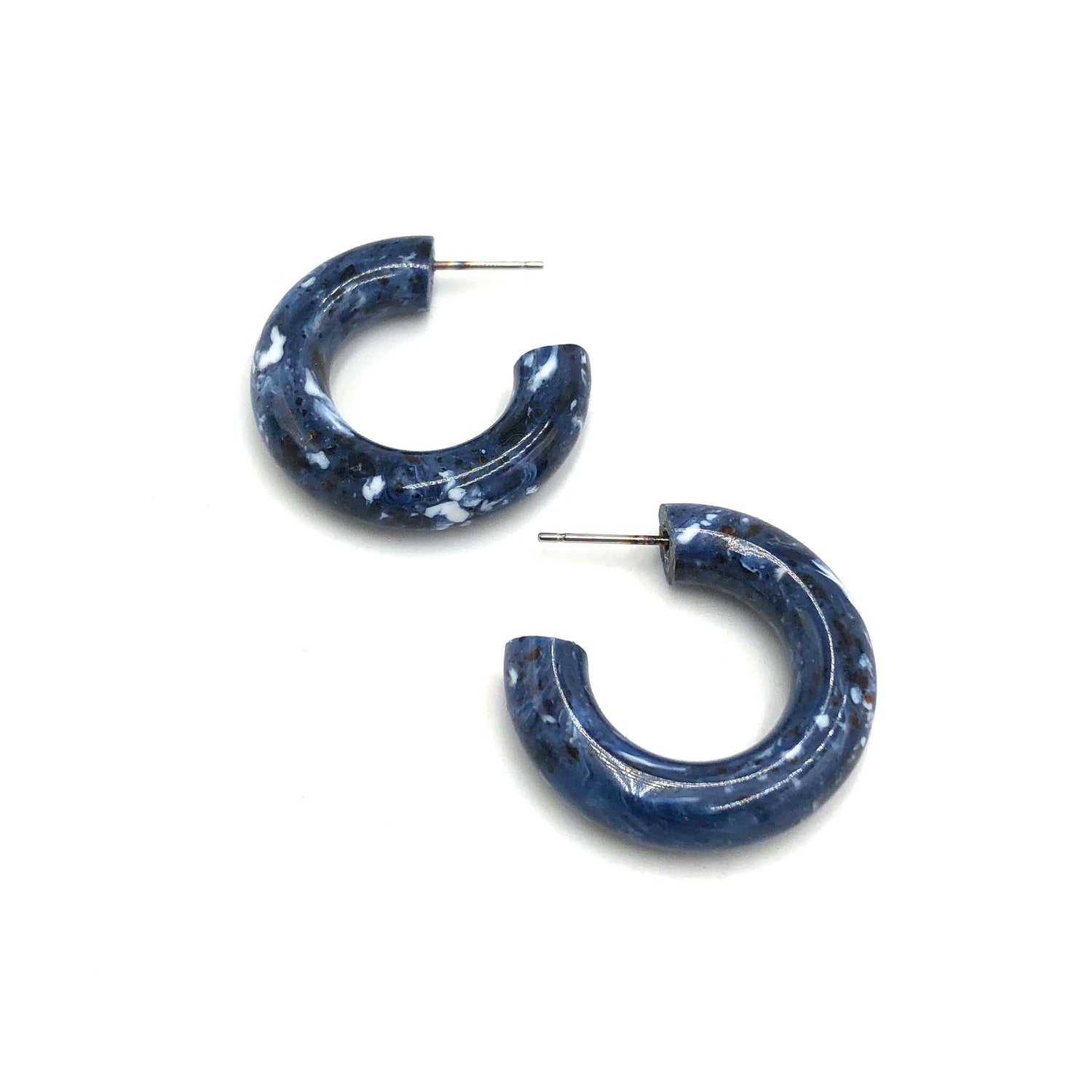 Navy Blue Granite Tube Hoop Earrings *