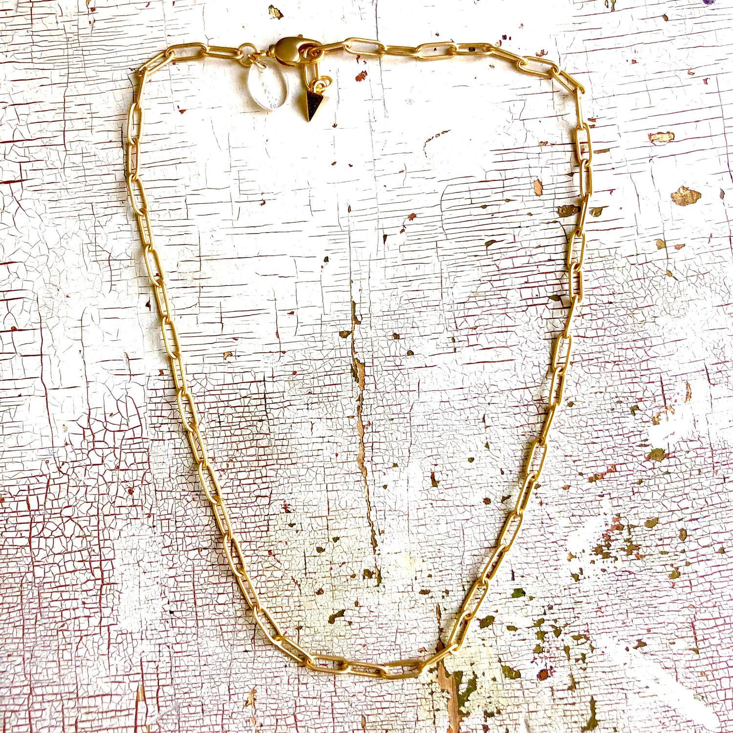Frosted 24k Gold Paperclip Chain Layering Necklace - Shortie