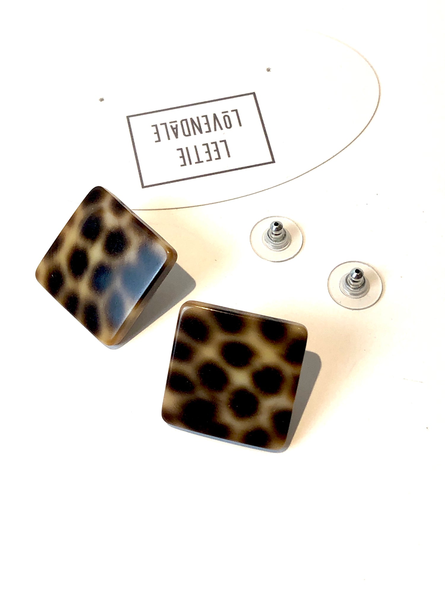 small leopard square earrings