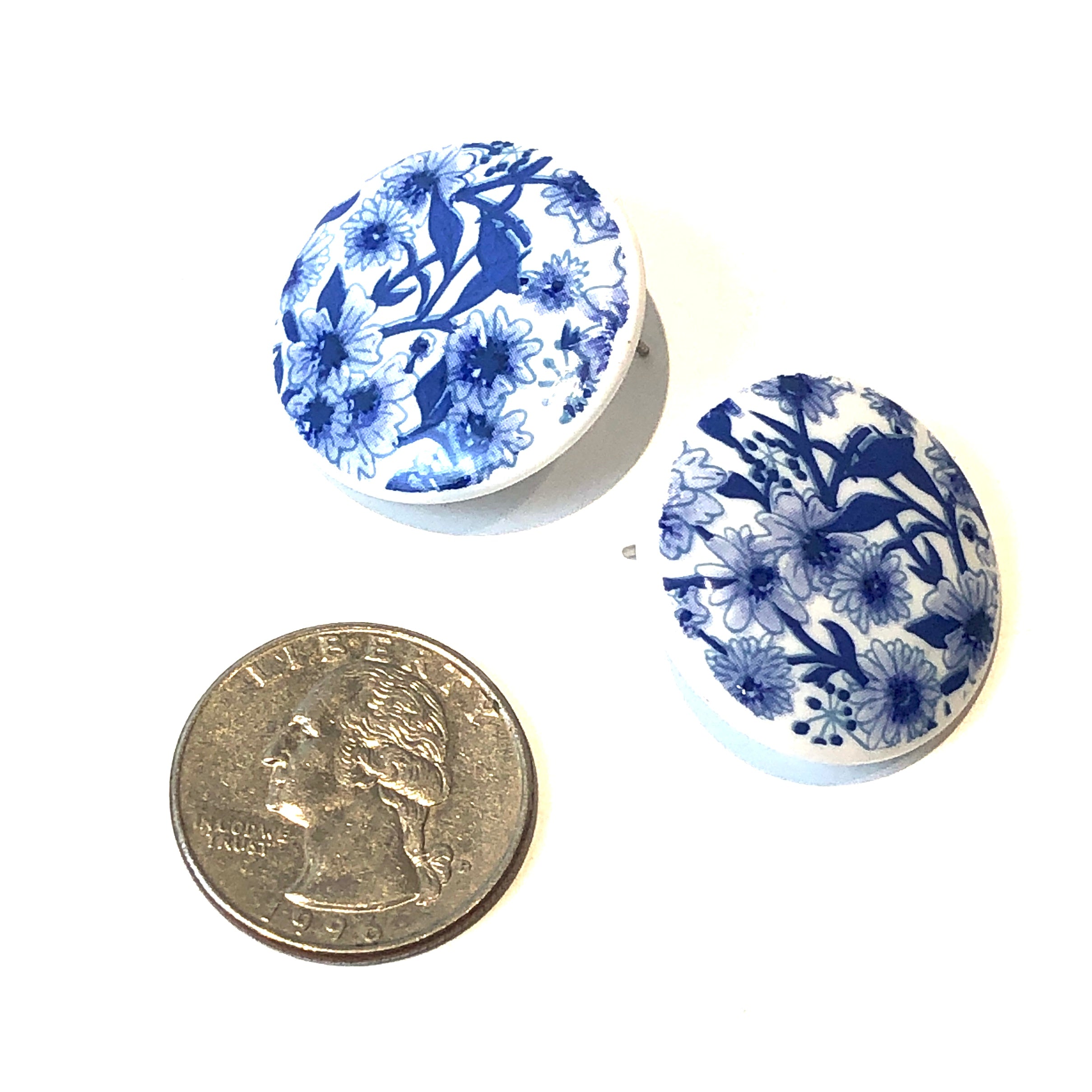blue white flower earrings