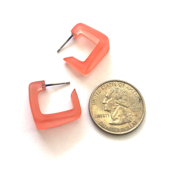 coral square earrings