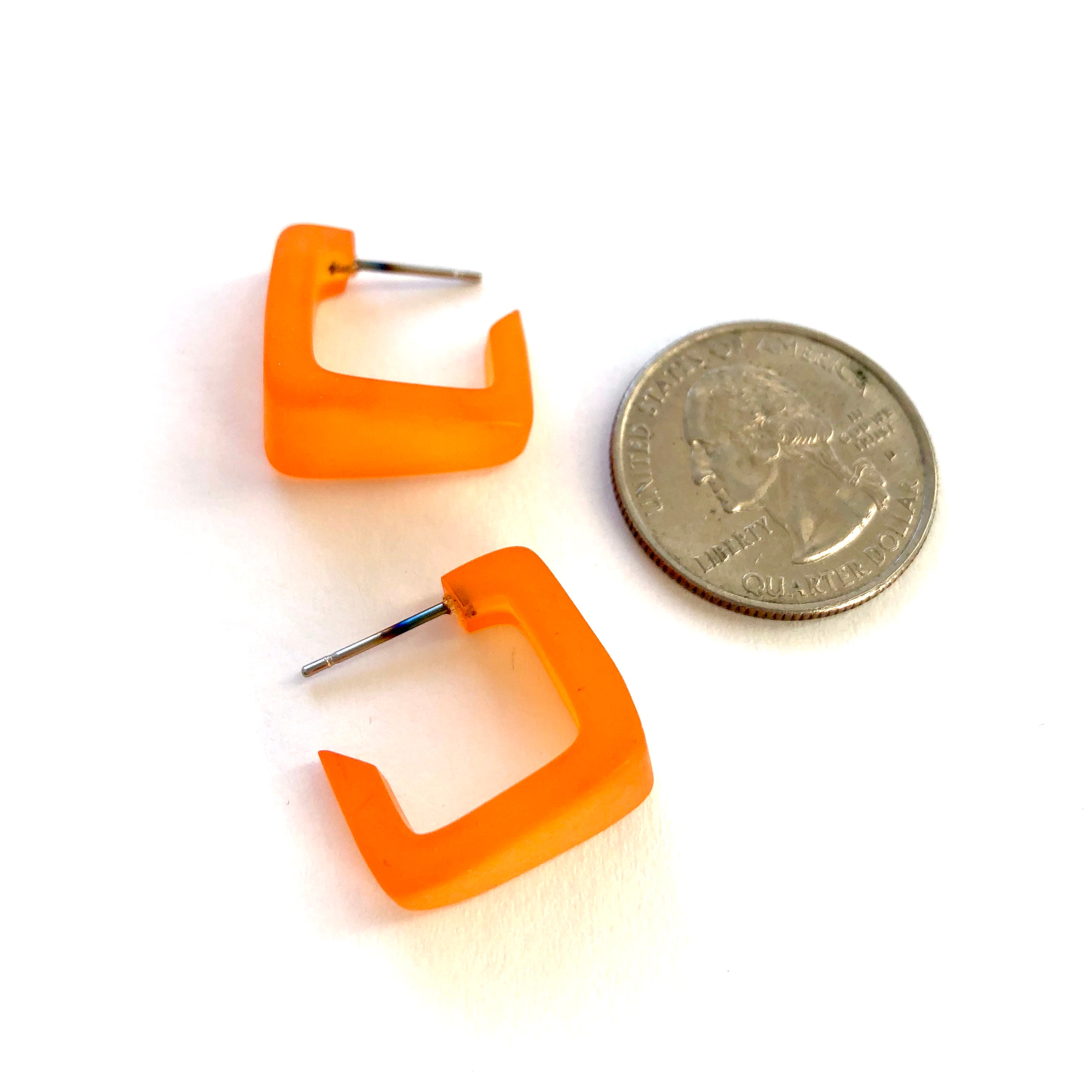Orange Frosted Square Bermuda Hoop Earrings