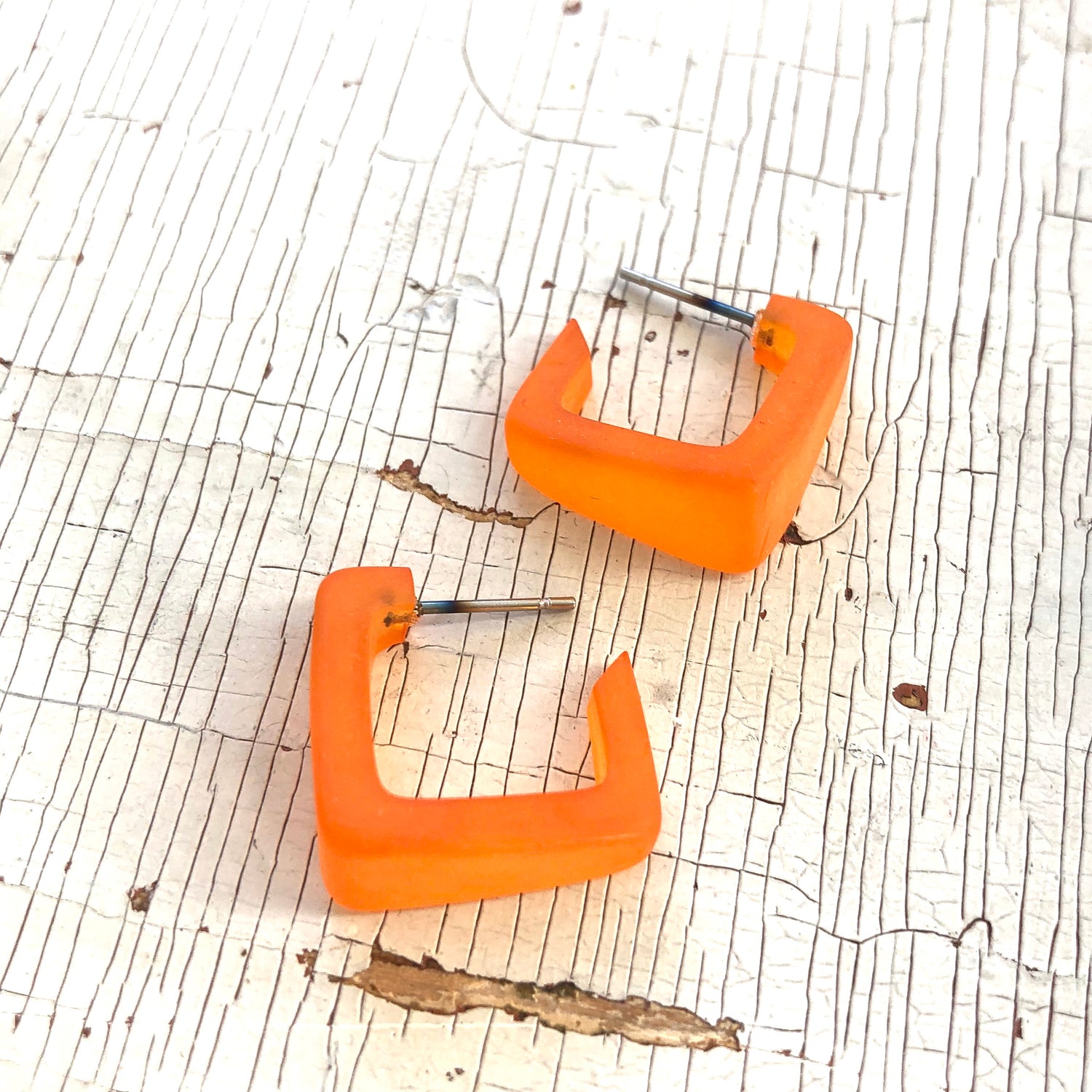 Orange Frosted Square Bermuda Hoop Earrings