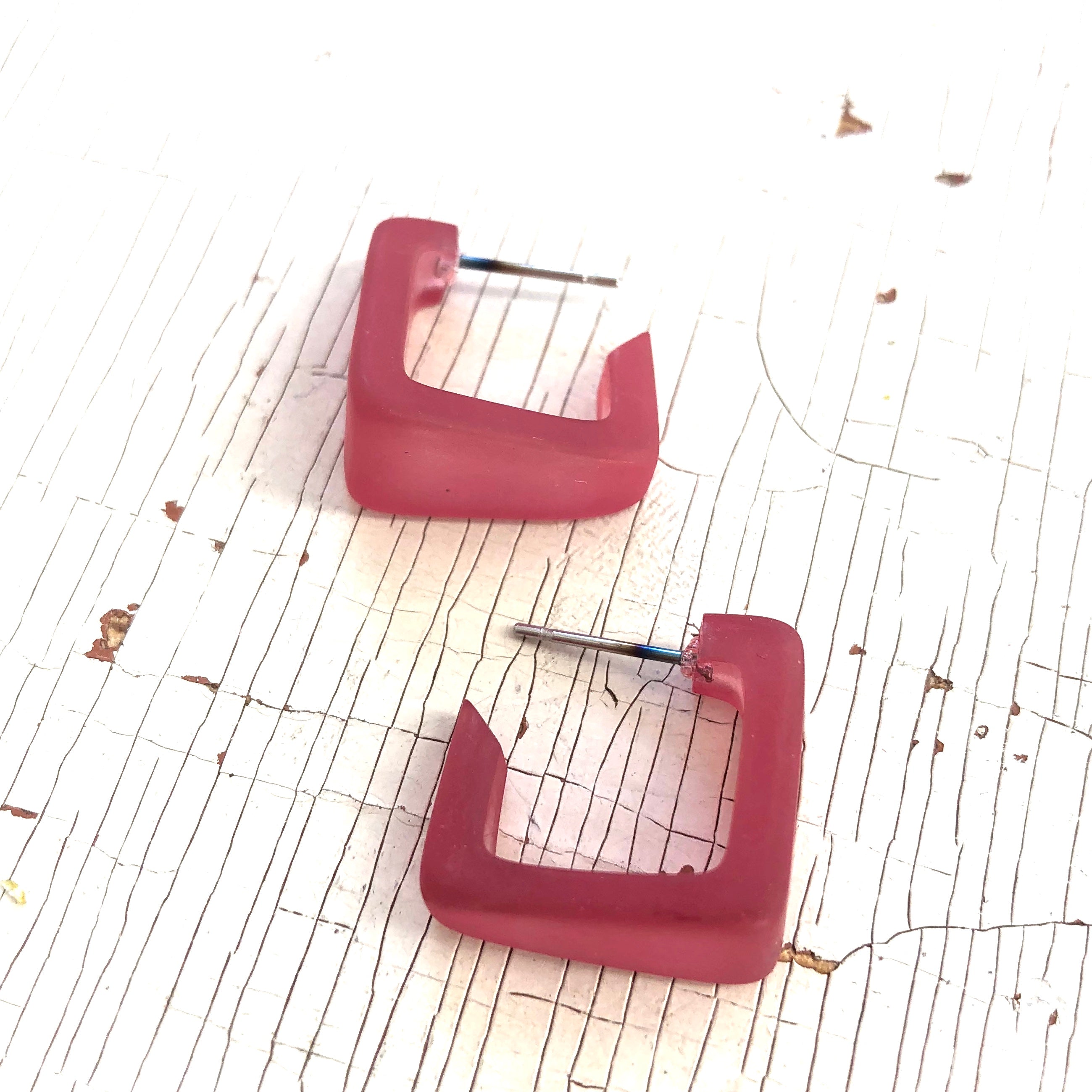 cranberry square earrings