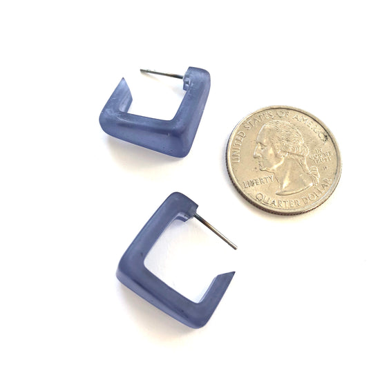 denim blue square earrings