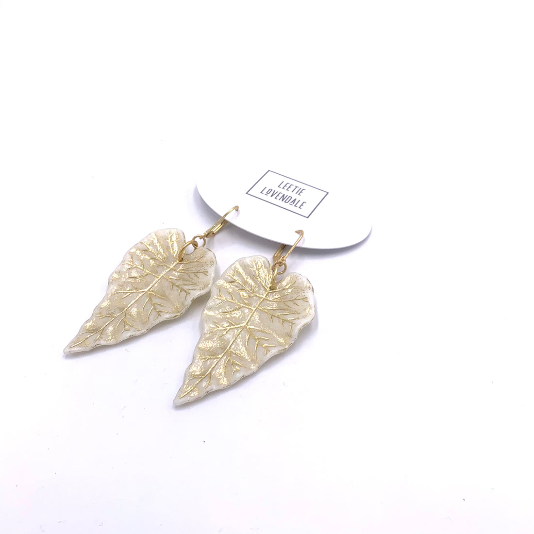Cream &amp; Gold Ivy Leaf Earrings