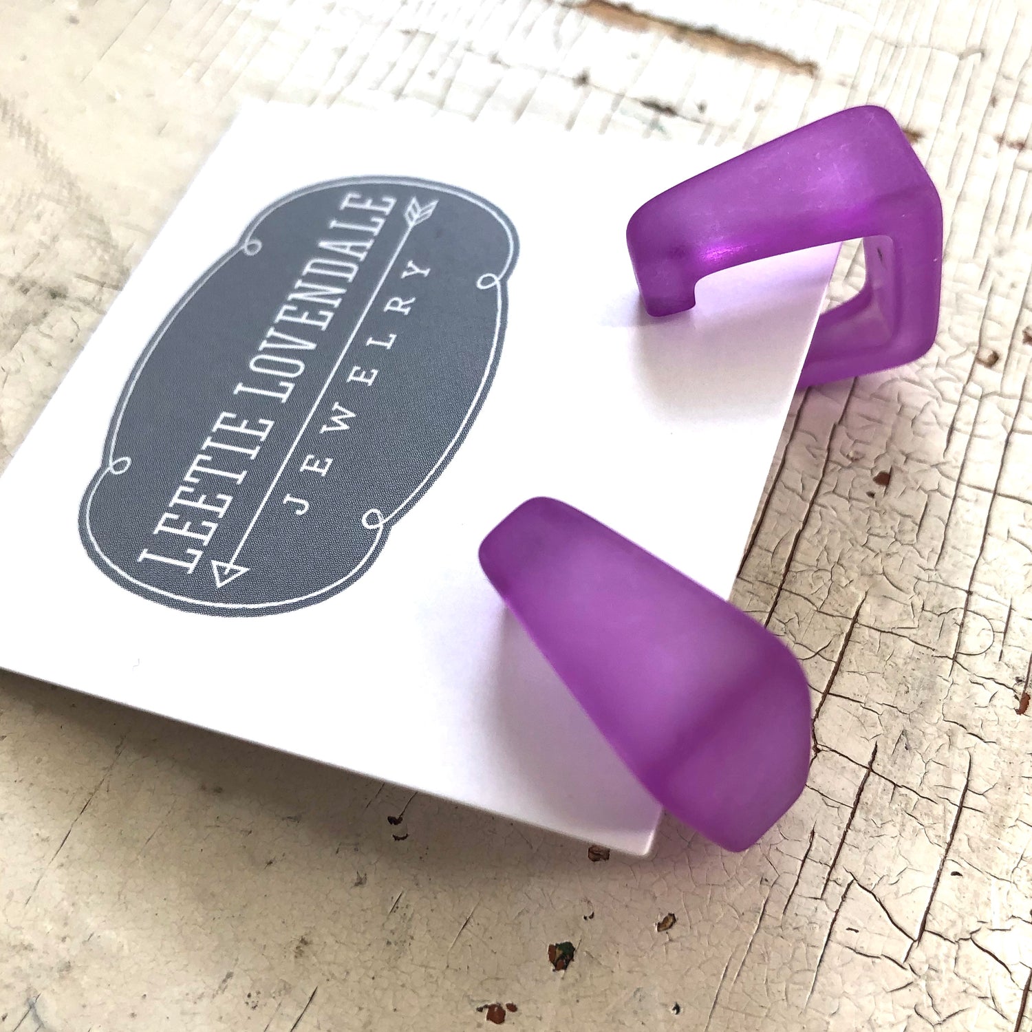 violet square hoop earrings