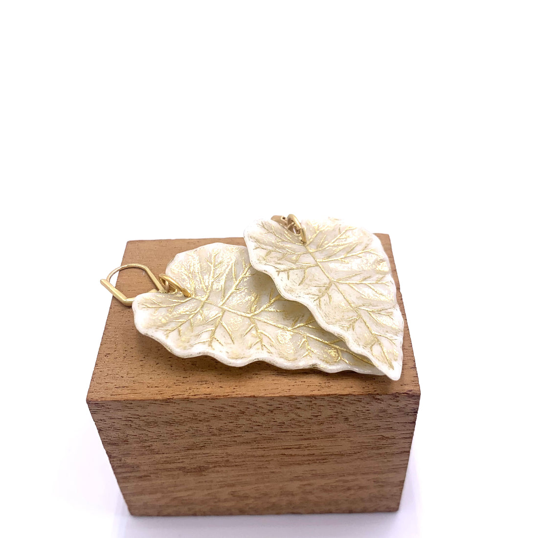 Cream &amp; Gold Ivy Leaf Earrings
