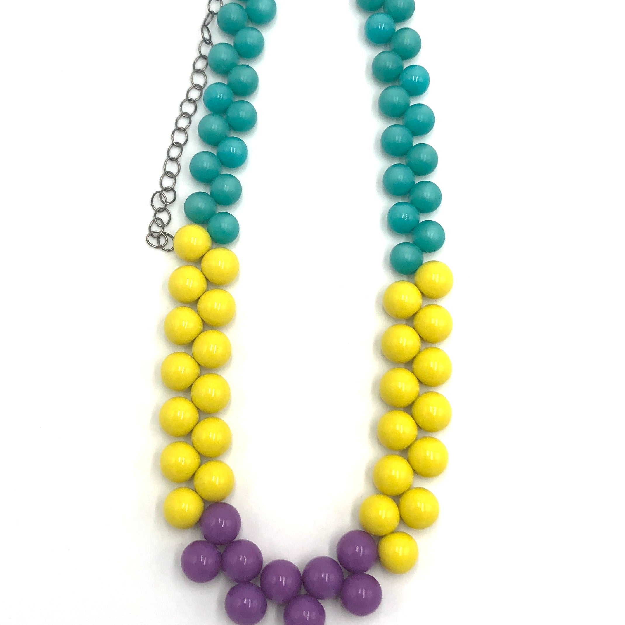 Teal &amp; Yellow Color-Block Button Dot Necklace