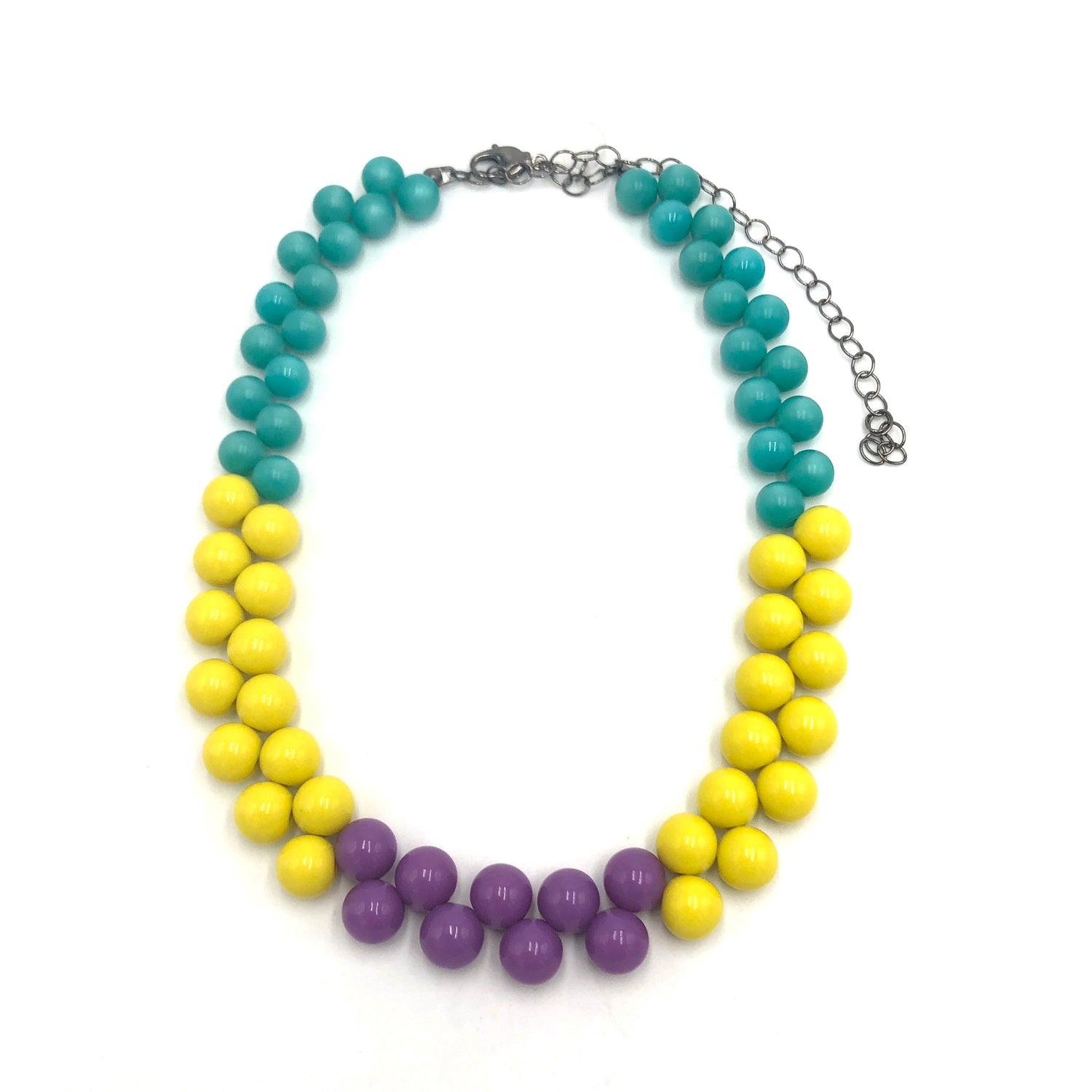 Teal &amp; Yellow Color-Block Button Dot Necklace