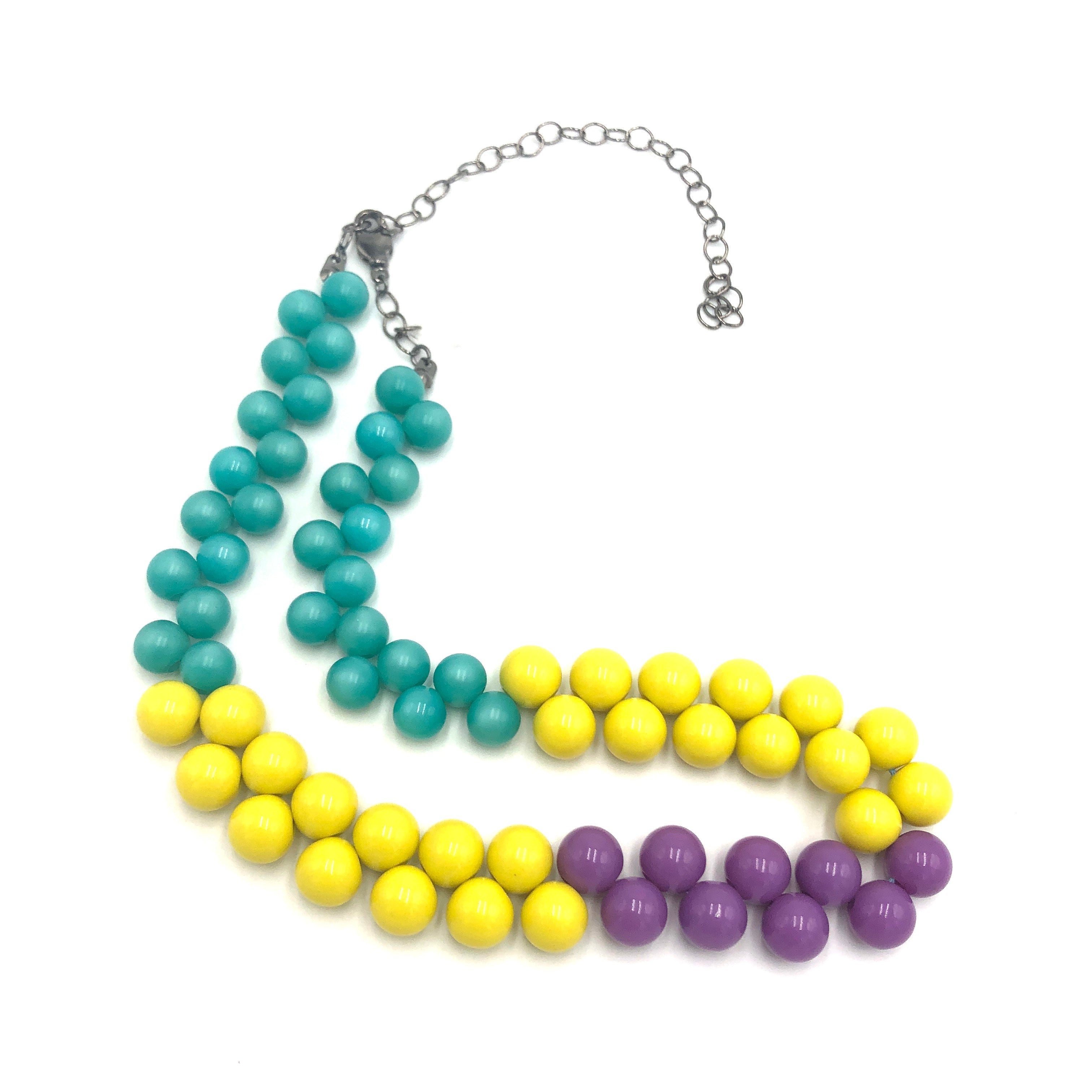 Teal &amp; Yellow Color-Block Button Dot Necklace