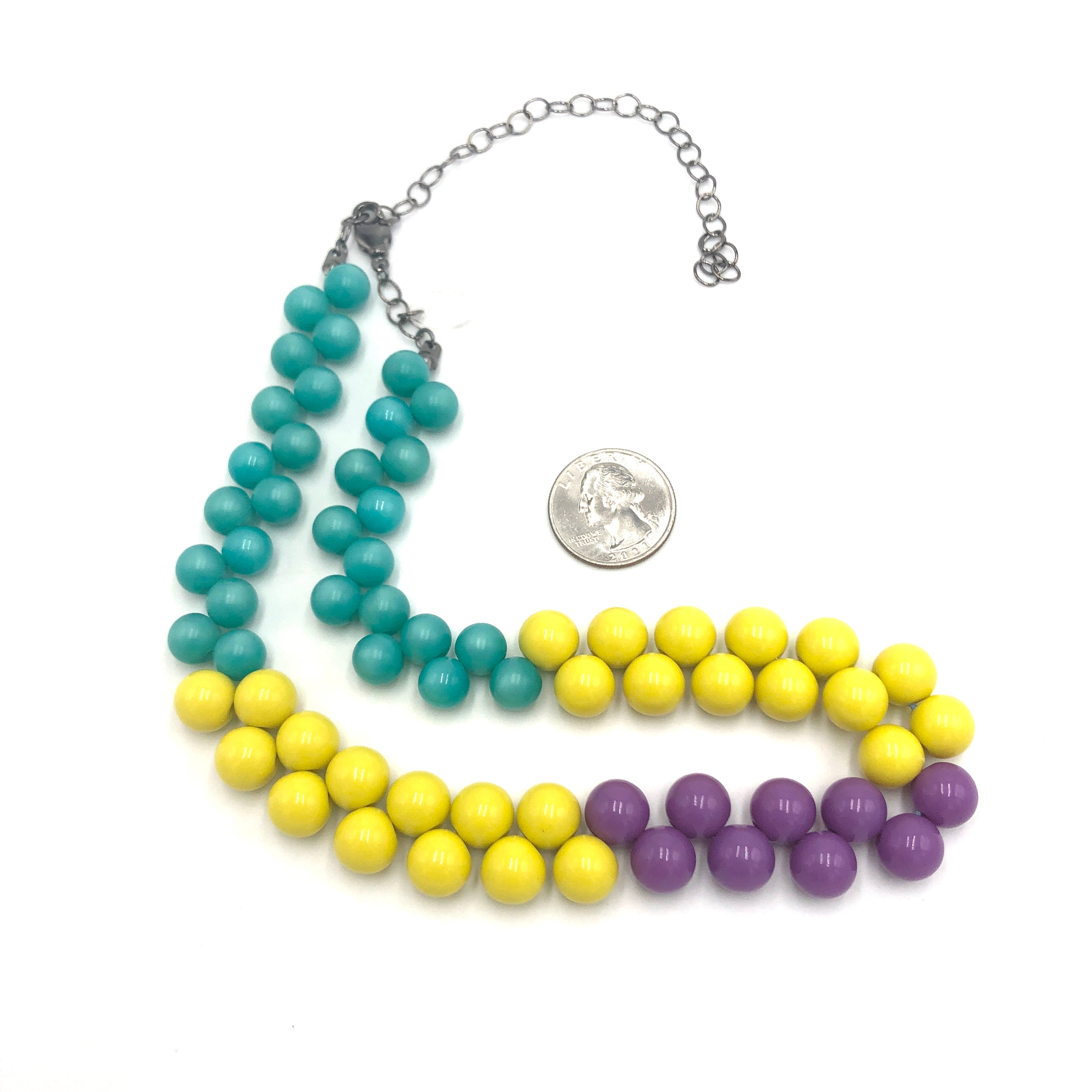 Teal &amp; Yellow Color-Block Button Dot Necklace