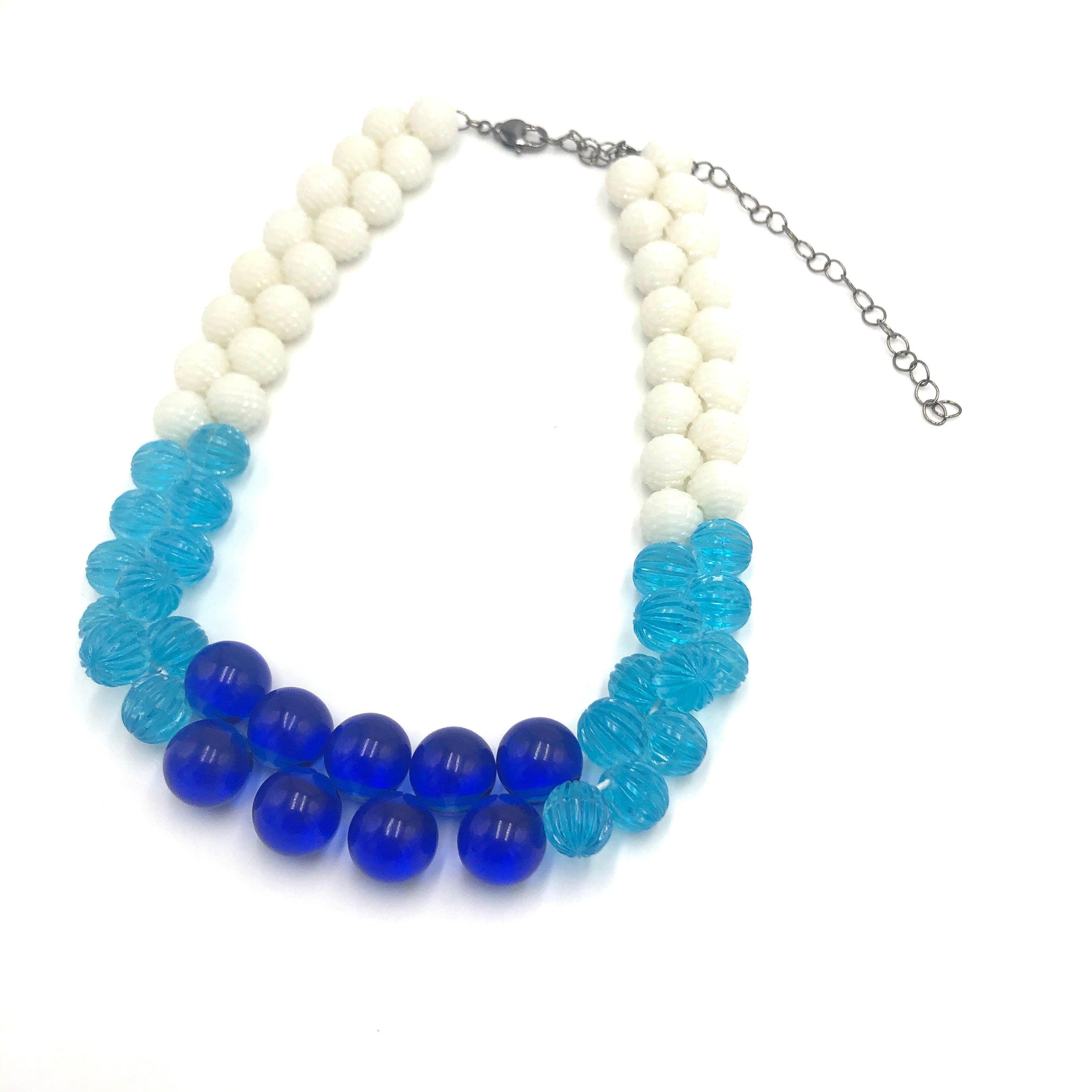 White &amp; Aqua Blue Color-Block Button Dot Necklace