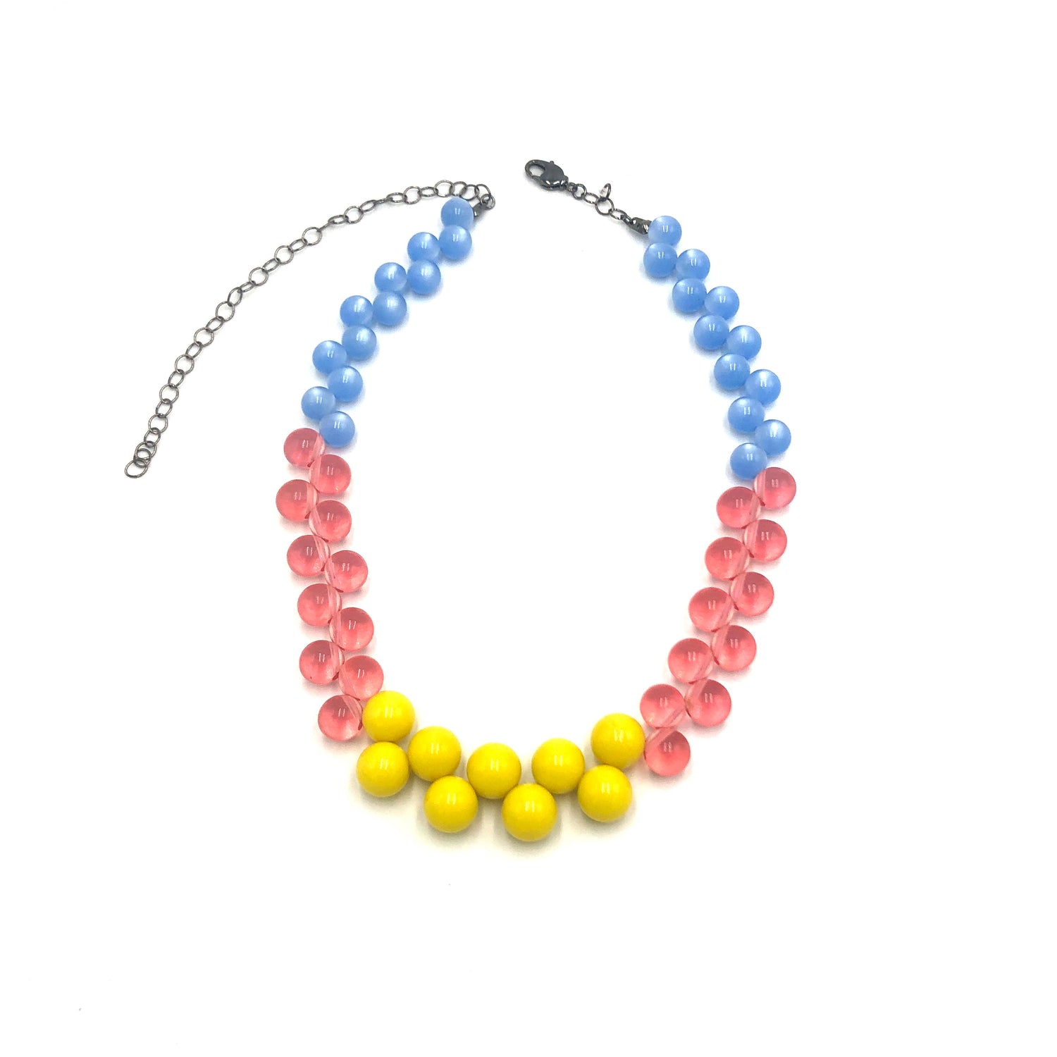 Blue &amp; Pink Color-Block Button Dot Necklace