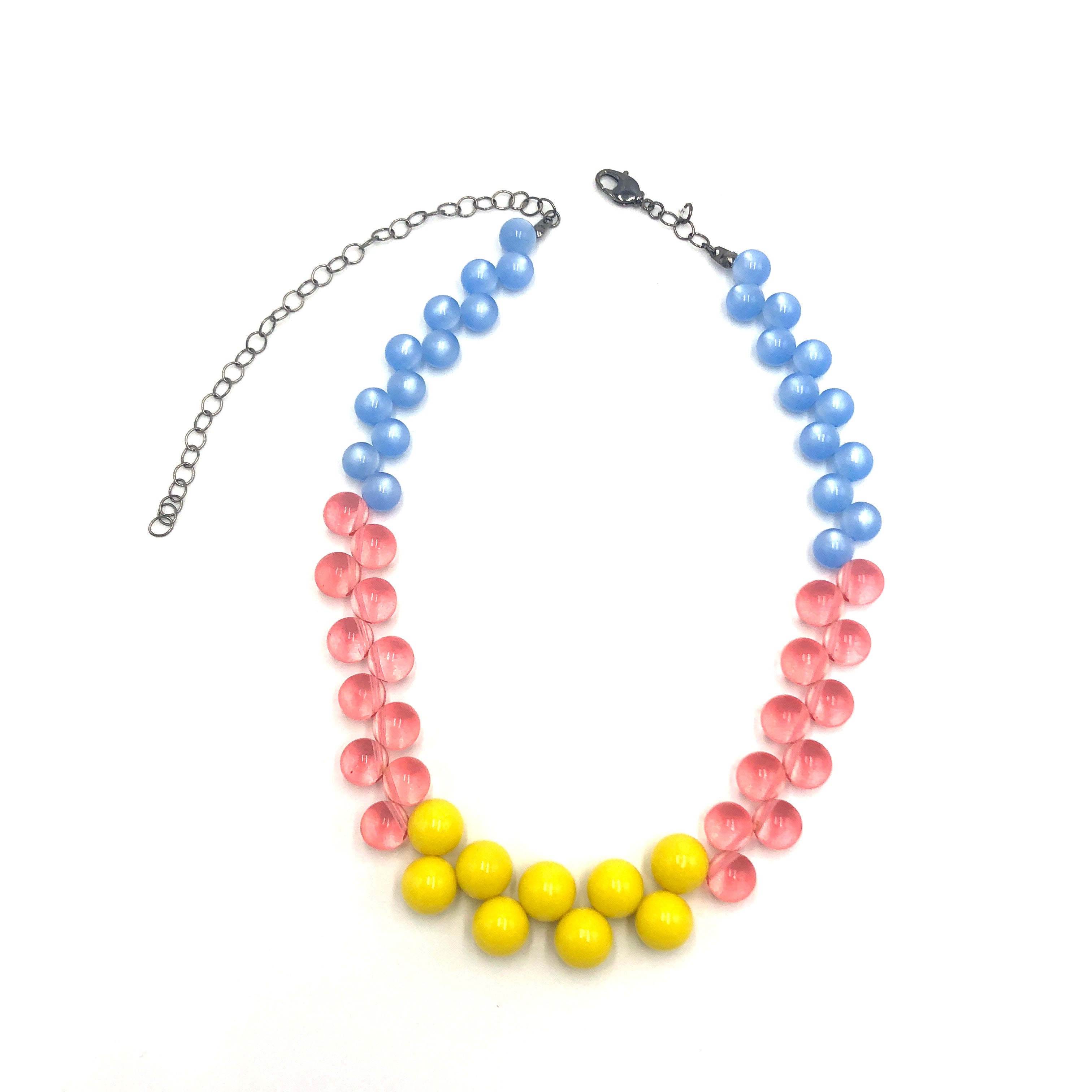 Blue &amp; Pink Color-Block Button Dot Necklace