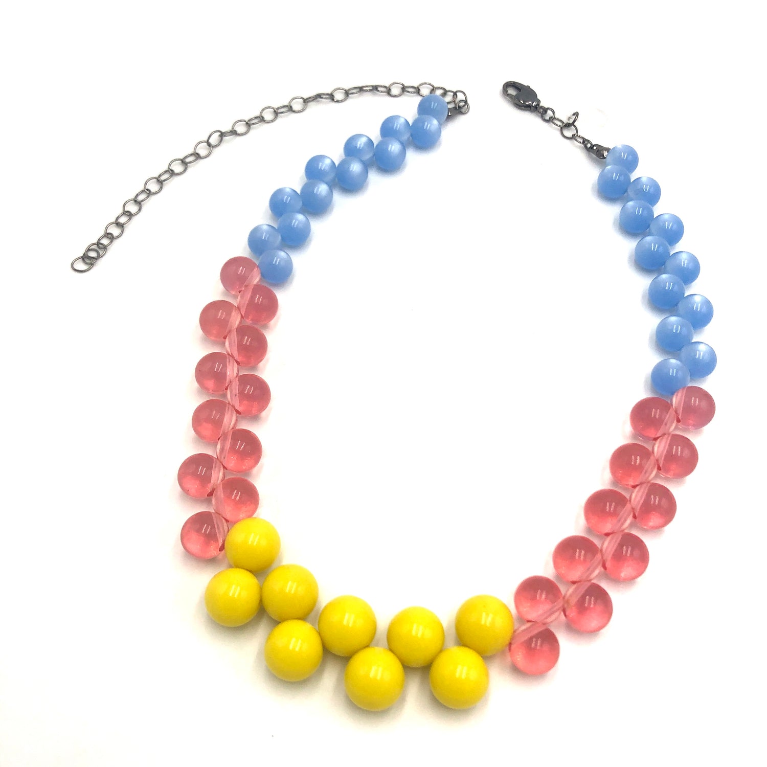 Blue &amp; Pink Color-Block Button Dot Necklace