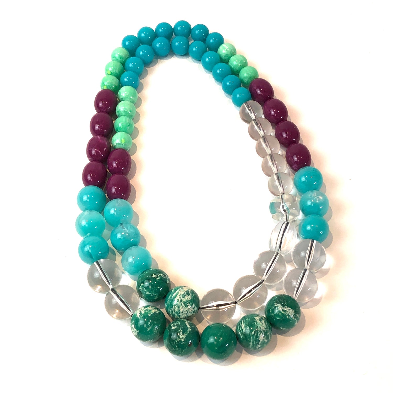 green turquoise clear layering necklaces