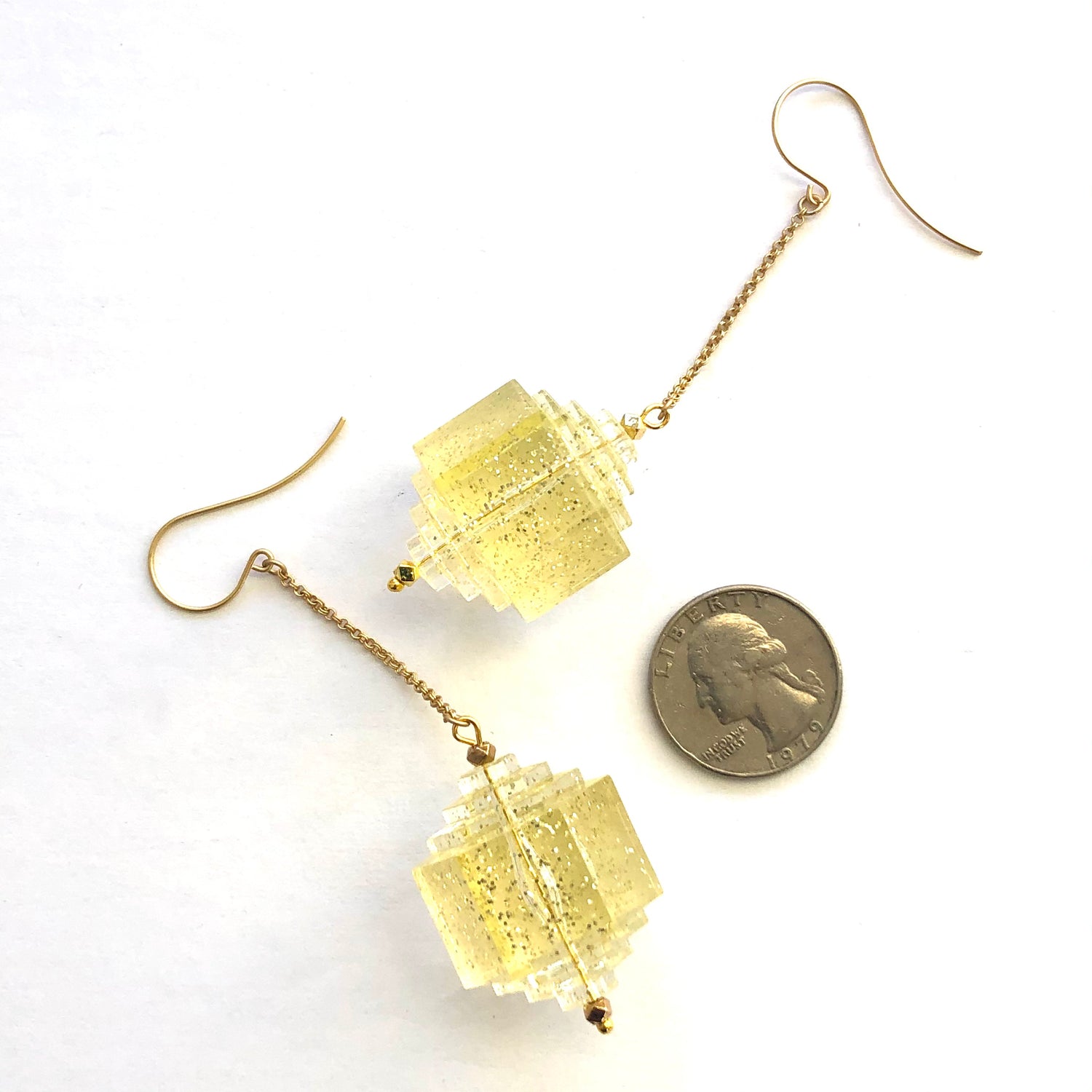 gold sparkle chain earrings