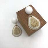 gold and white flower earrings
