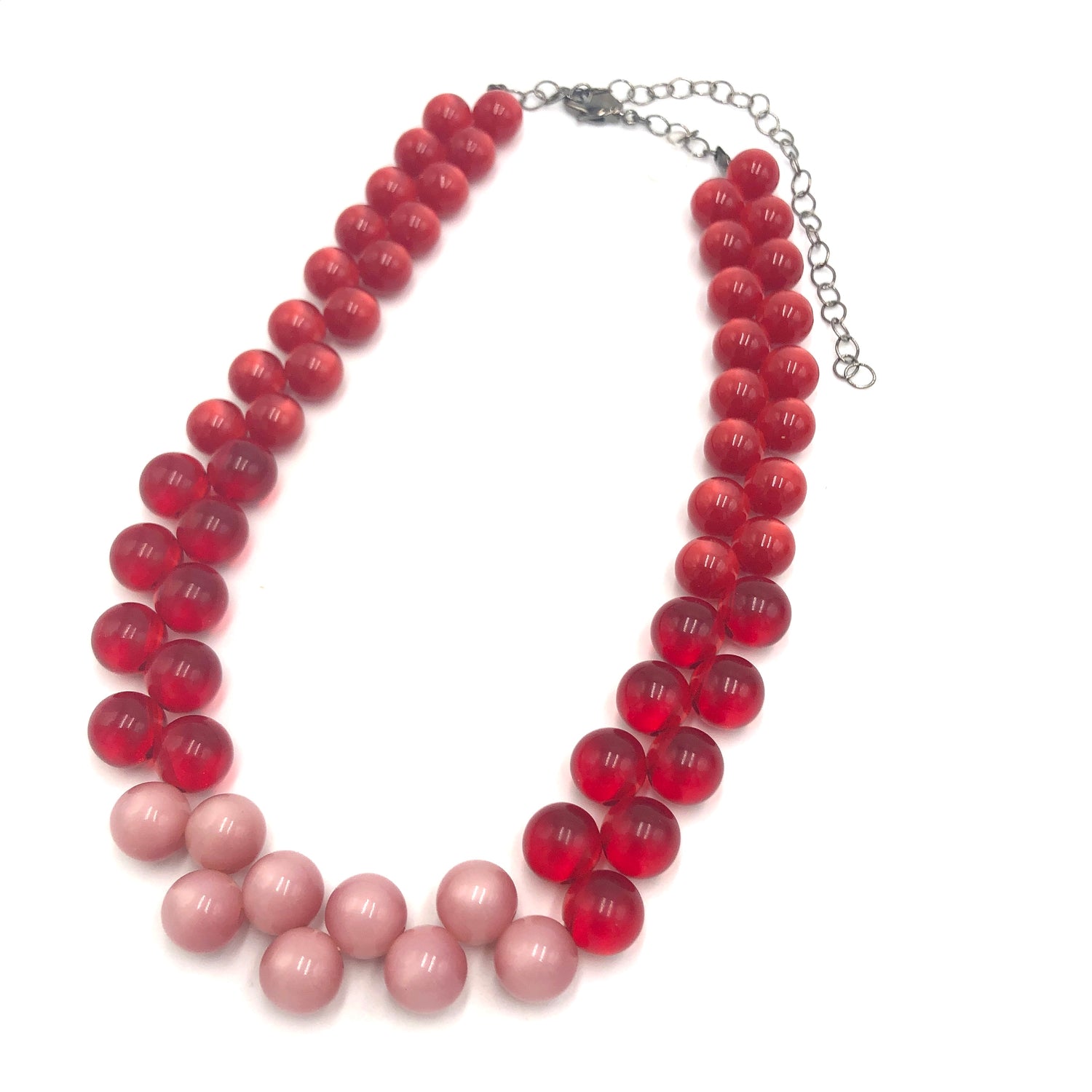 Ruby Red &amp; Pink Color-Block Button Dot Necklace