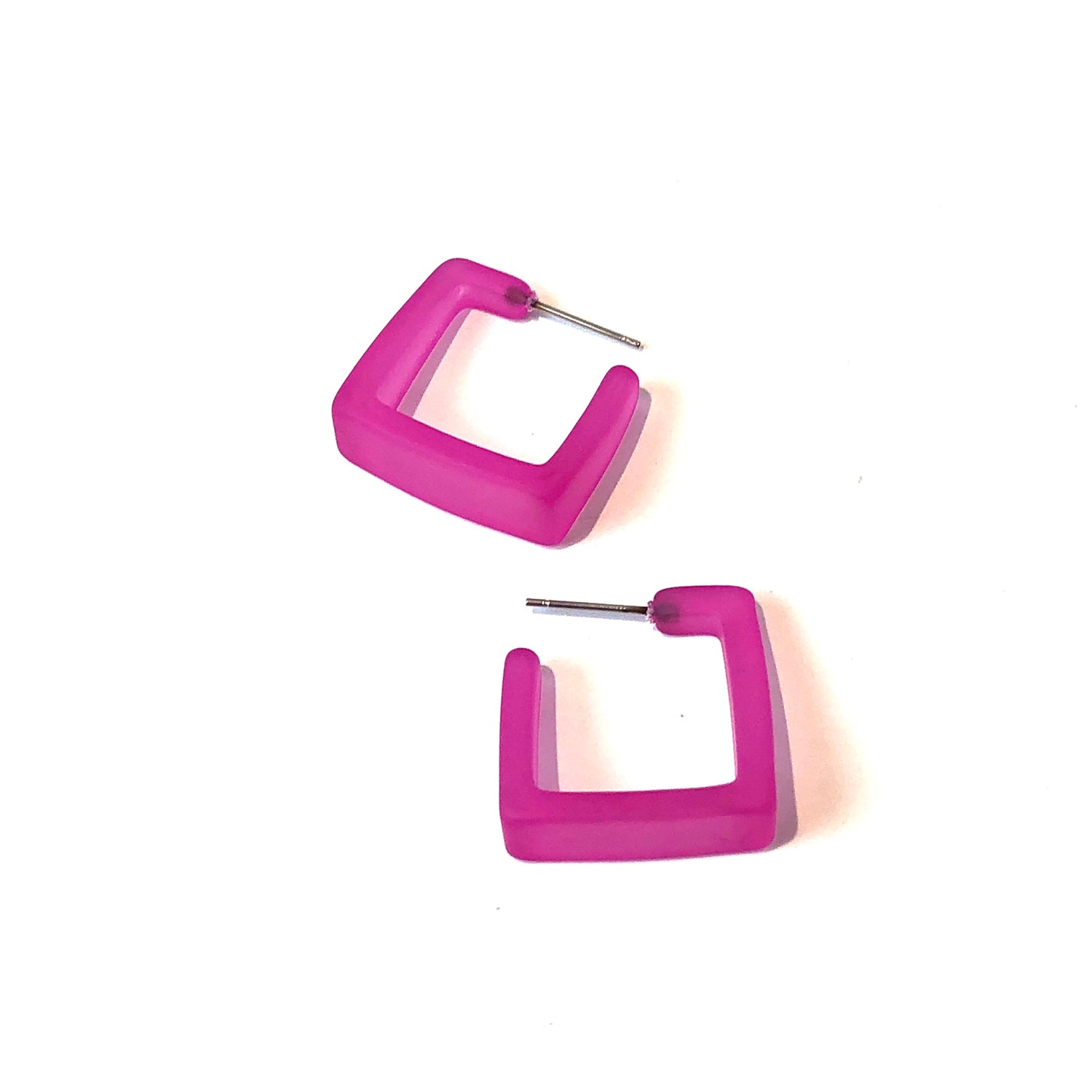 Hot Pink Frosted Cubist Hoop Earrings