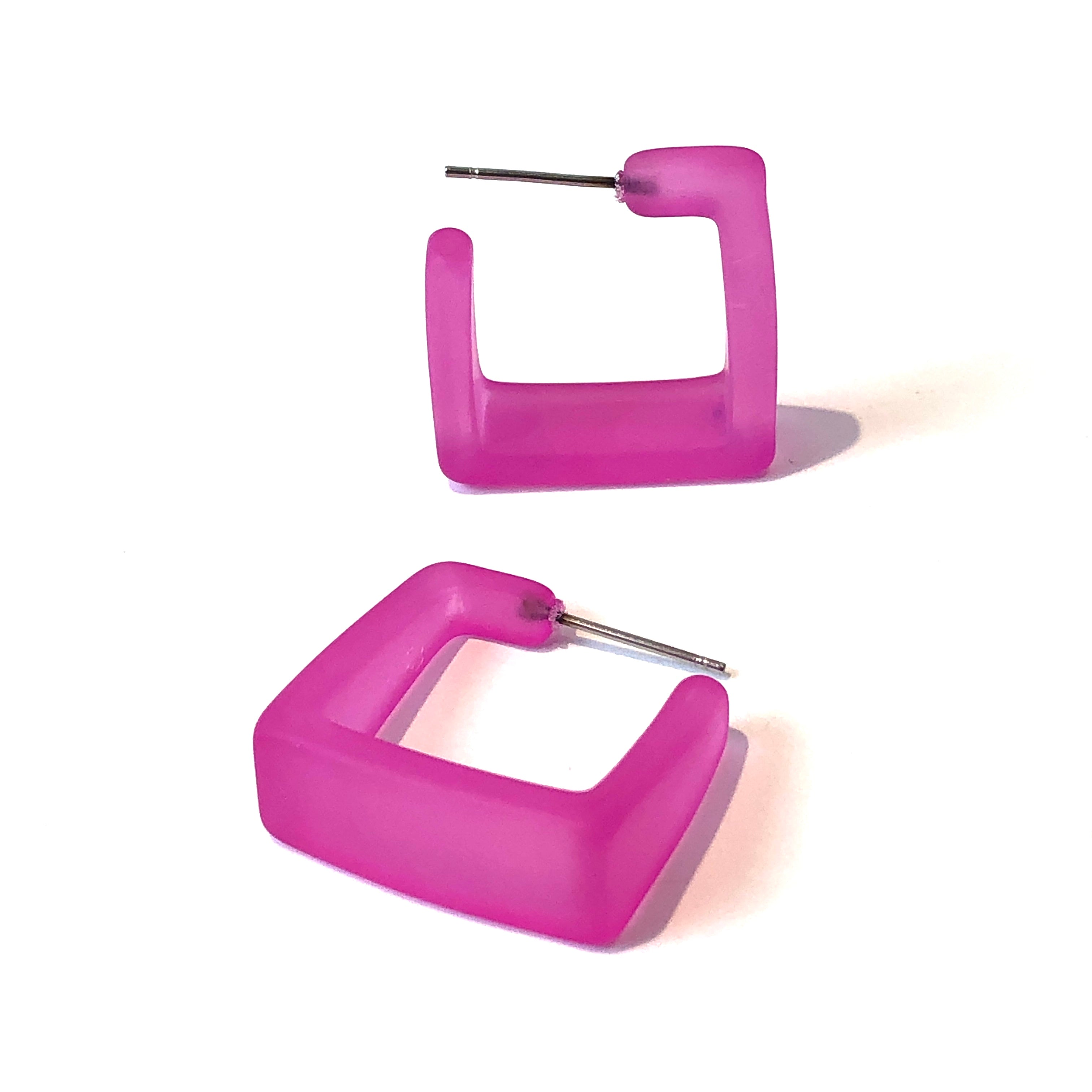 Hot Pink Frosted Cubist Hoop Earrings