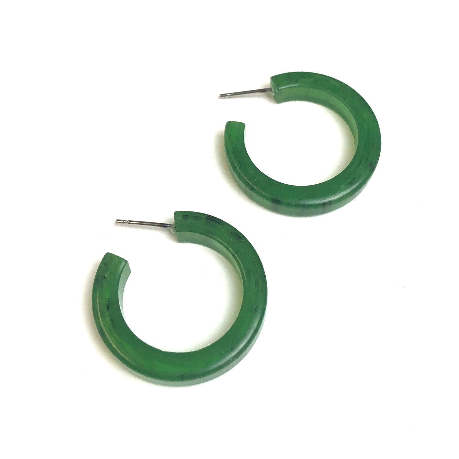 Jade Green Hoop Lucite Pin Up Hoop Earrings