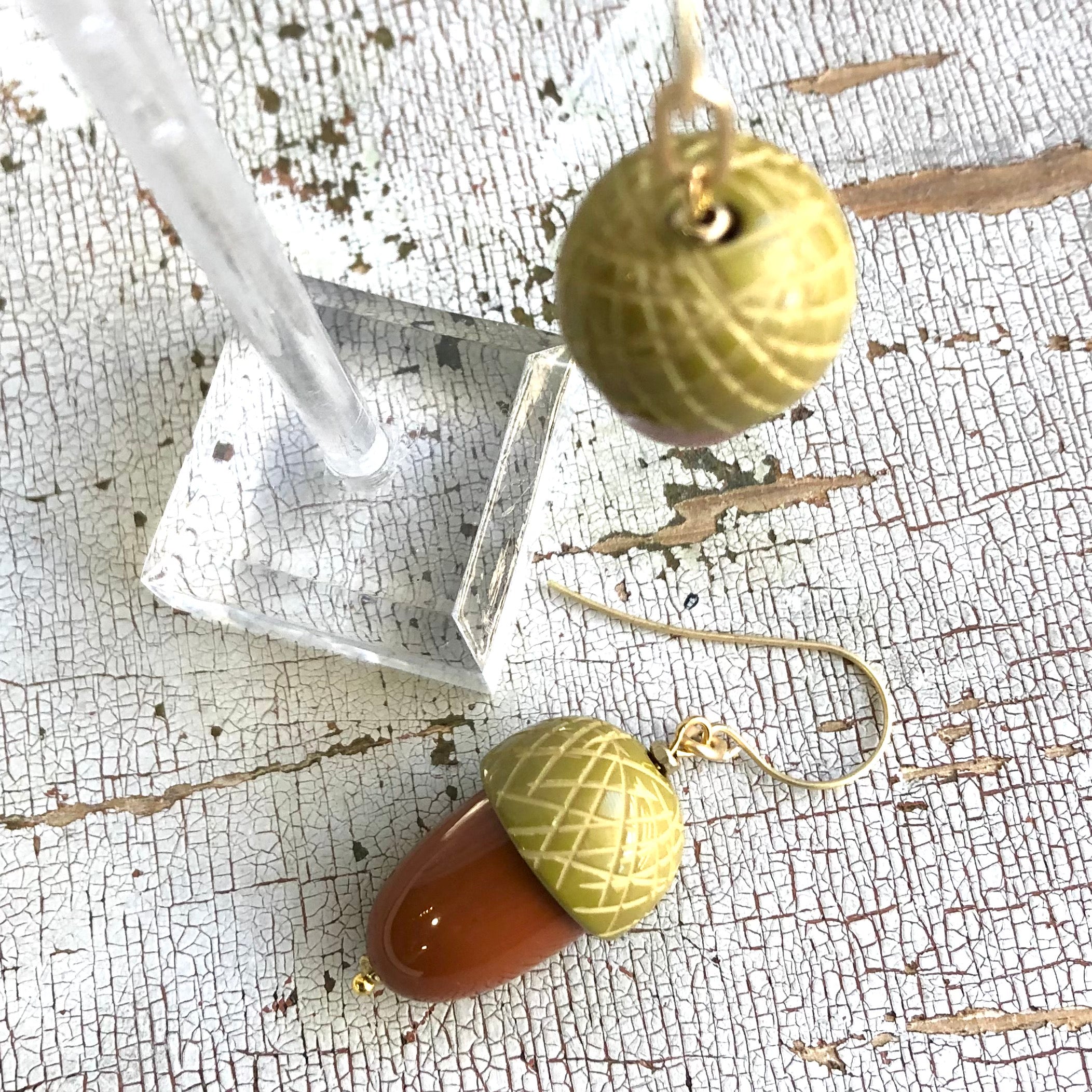 carved resin acorn earrings