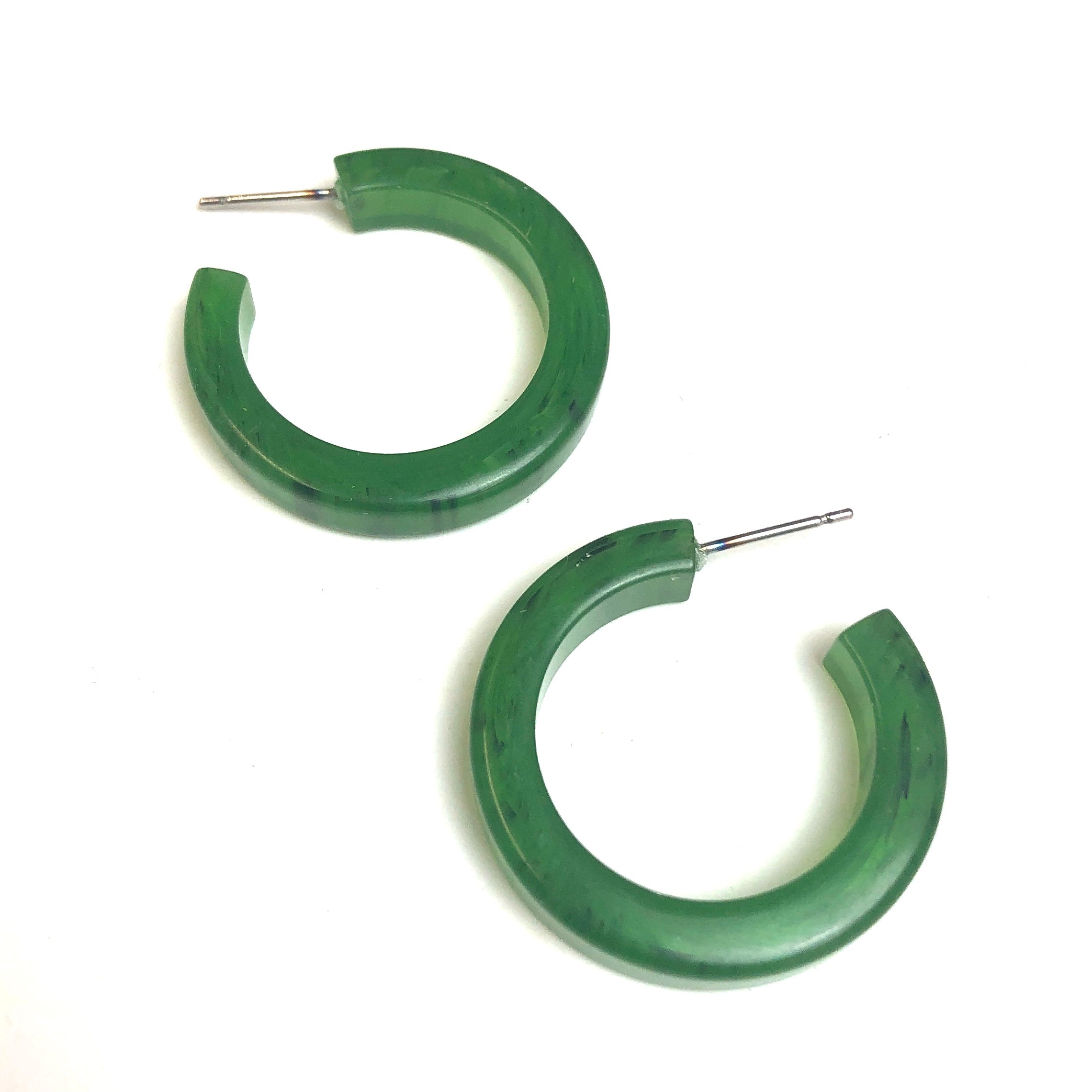 Jade Green Hoop Lucite Pin Up Hoop Earrings