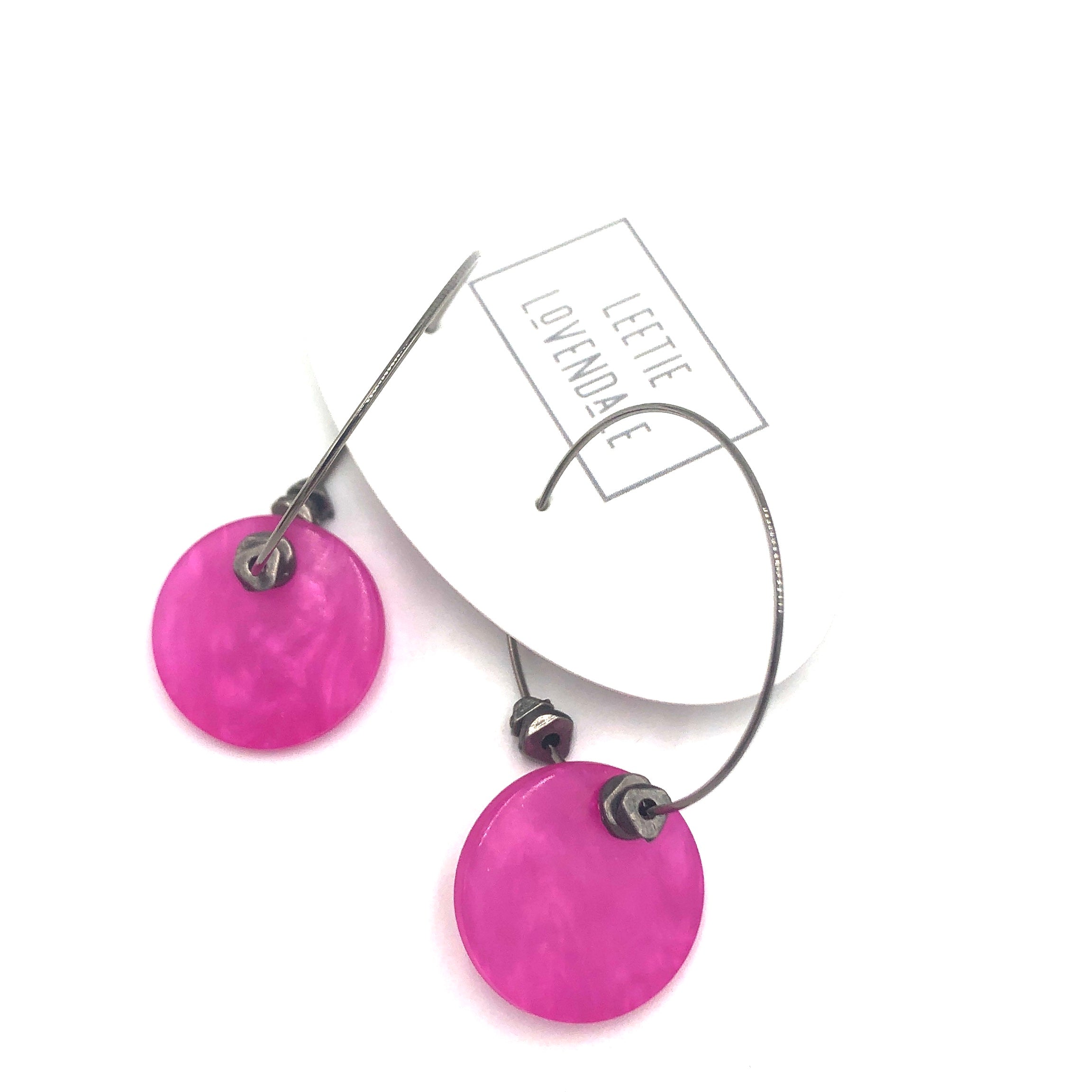 pink disc hoop earrings