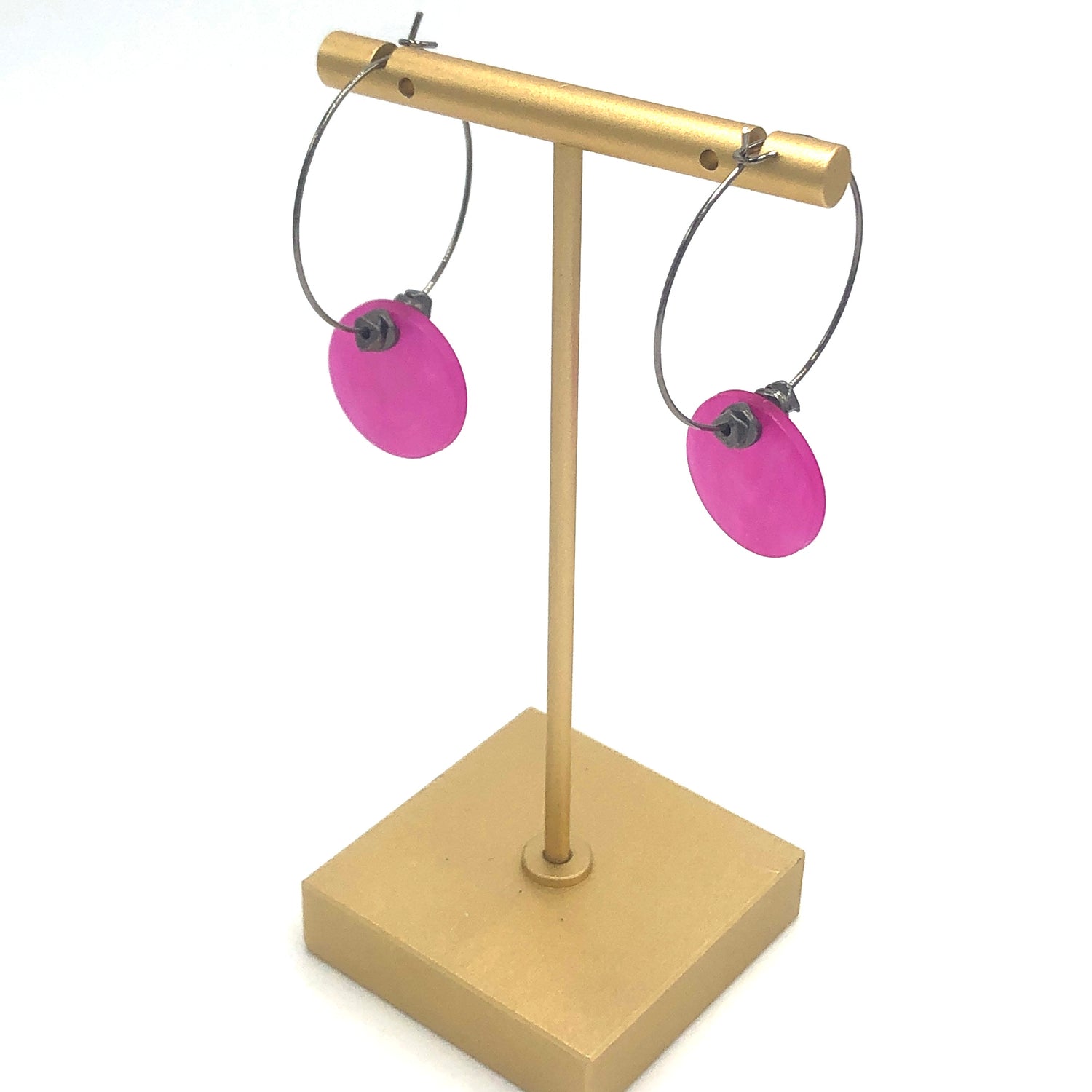 bright pink pewter earrings