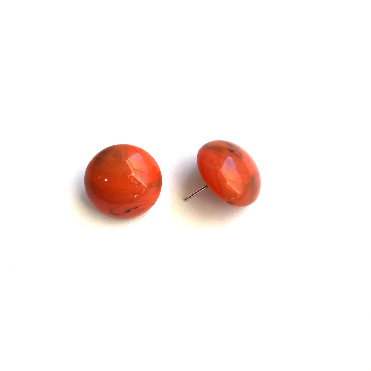 Coral Marbled Medium Retro Button Stud Earrings - 18mm