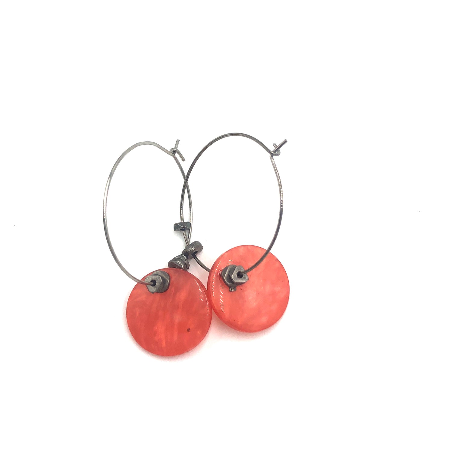 coral disc hoop earrings