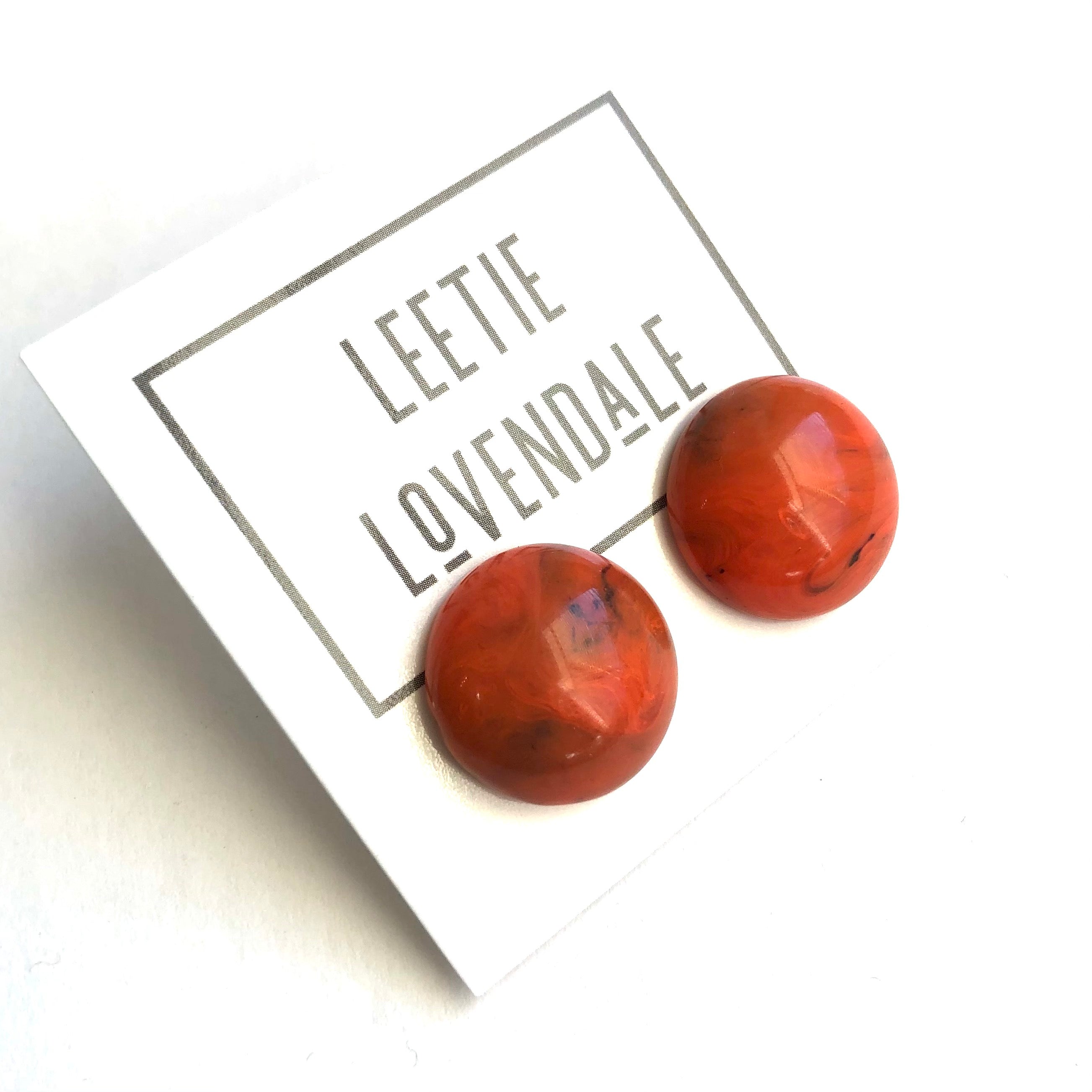 Coral Marbled Medium Retro Button Stud Earrings - 18mm