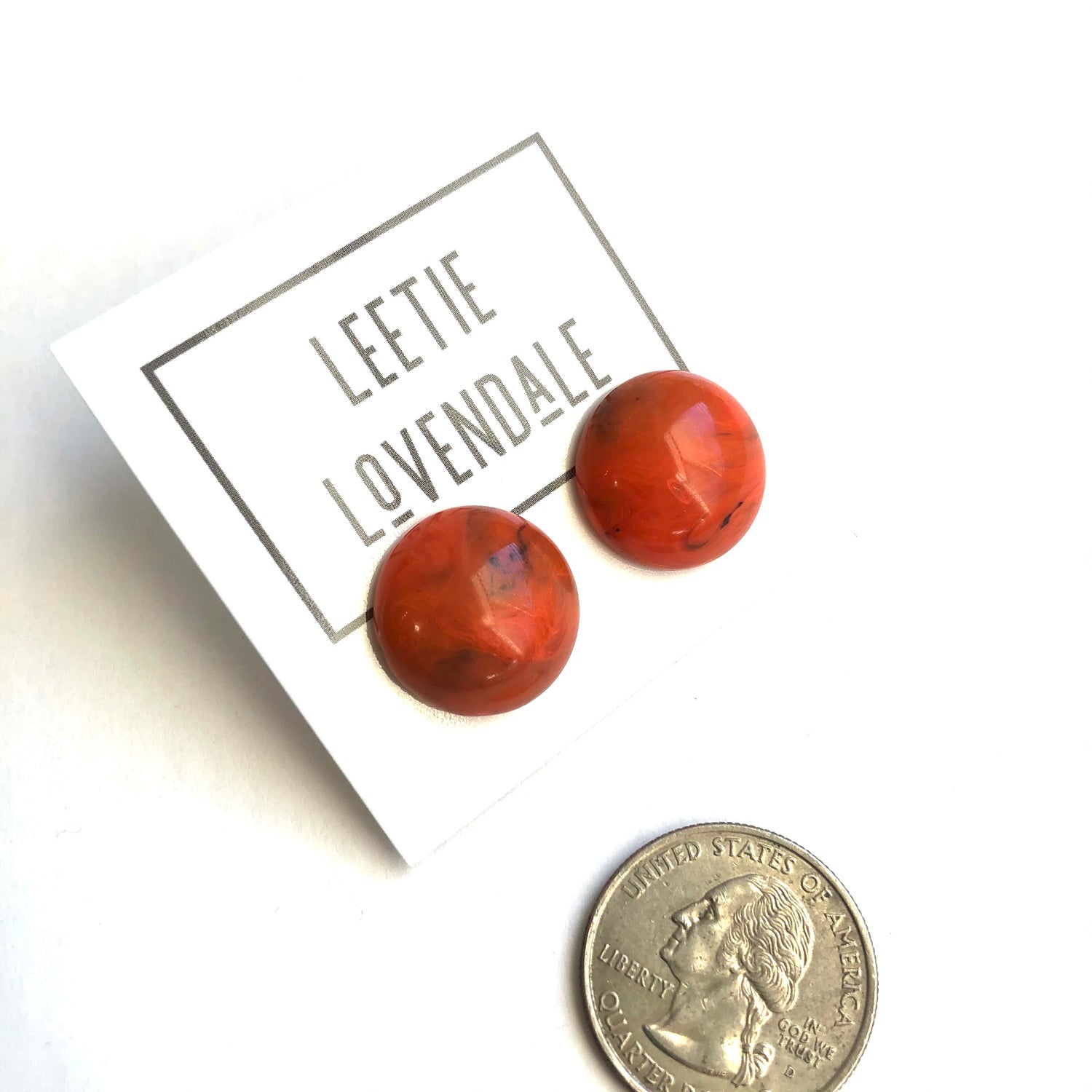 Coral Marbled Medium Retro Button Stud Earrings - 18mm