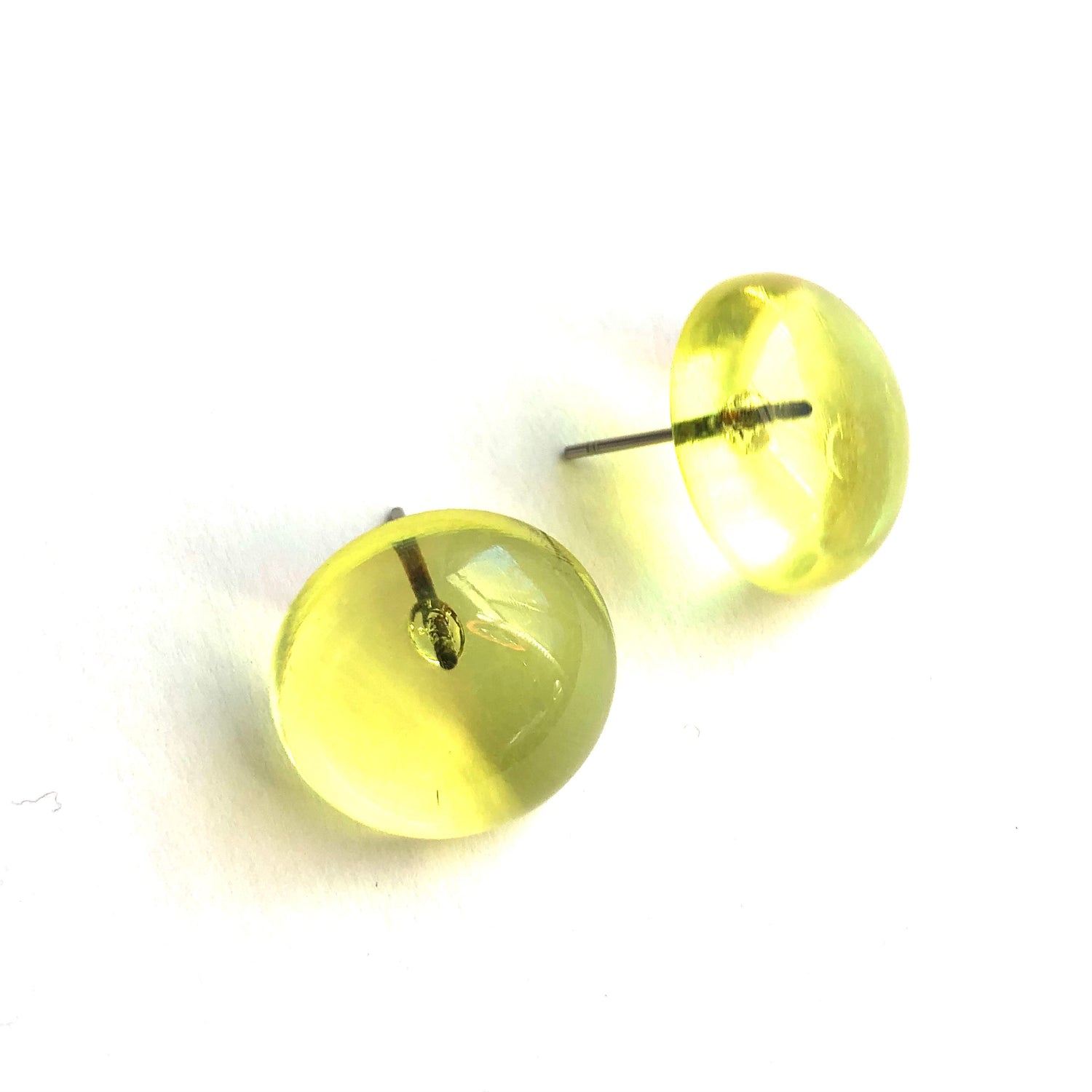 Lemon Yellow Transparent Retro Button Stud Earrings