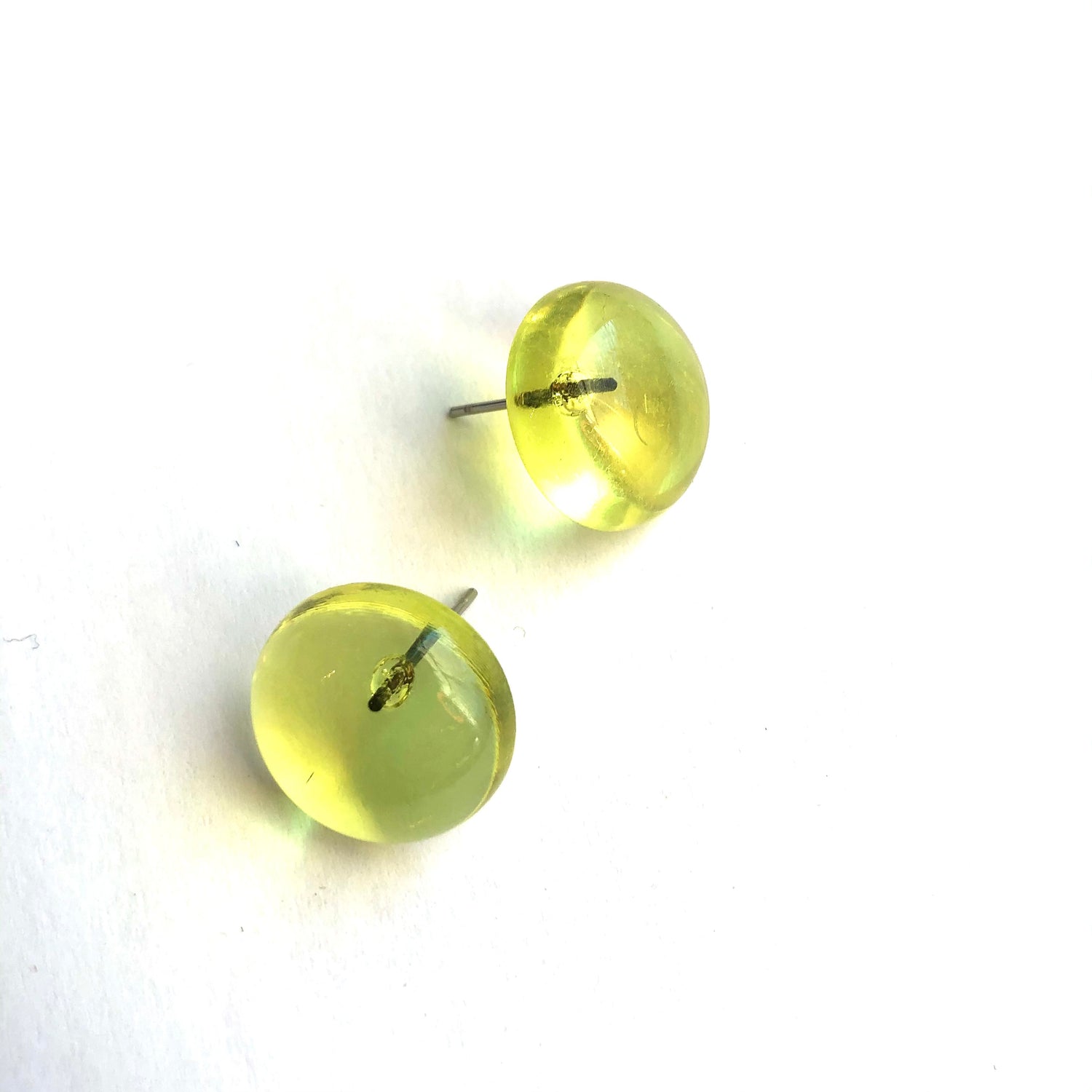 Lemon Yellow Transparent Retro Button Stud Earrings