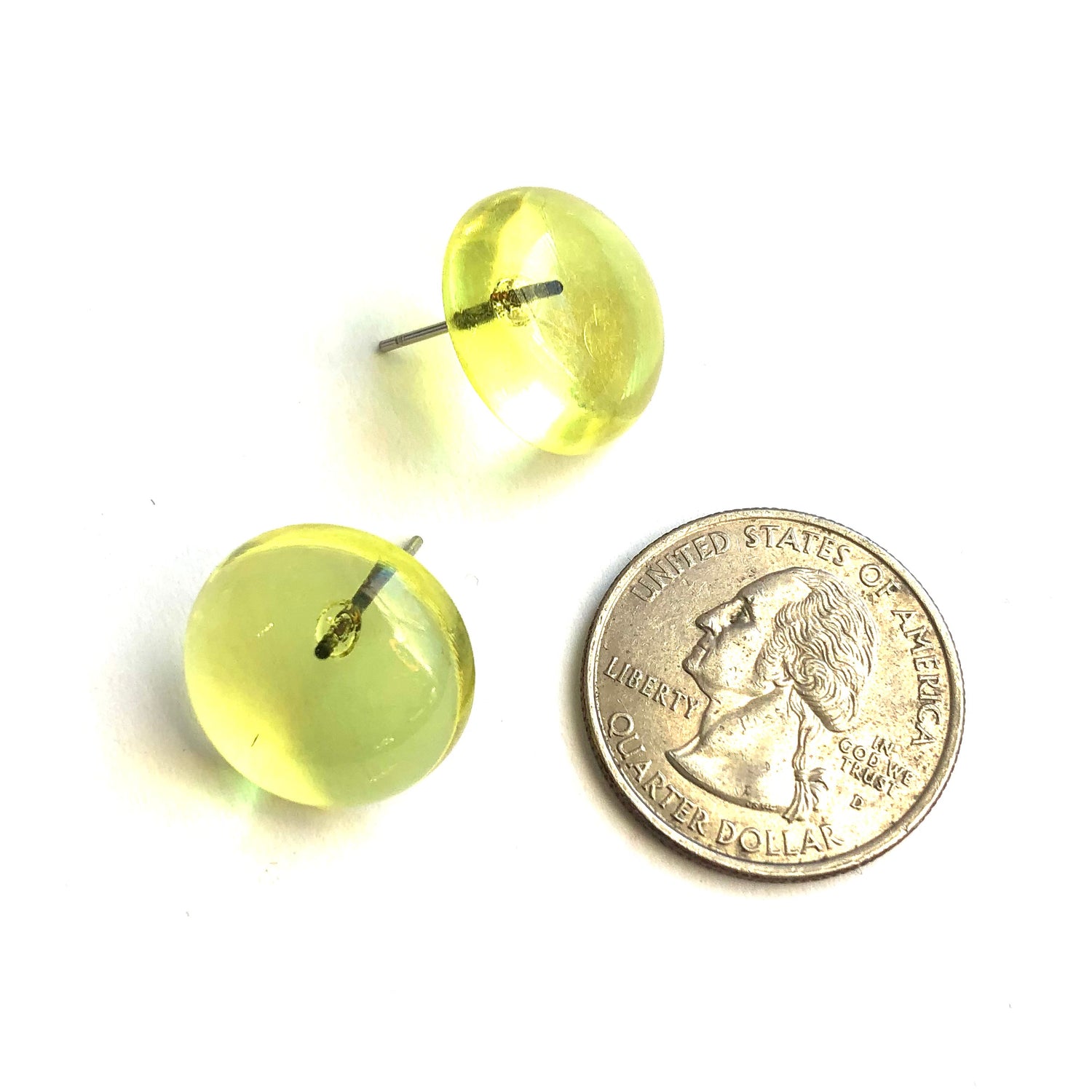 Lemon Yellow Transparent Retro Button Stud Earrings