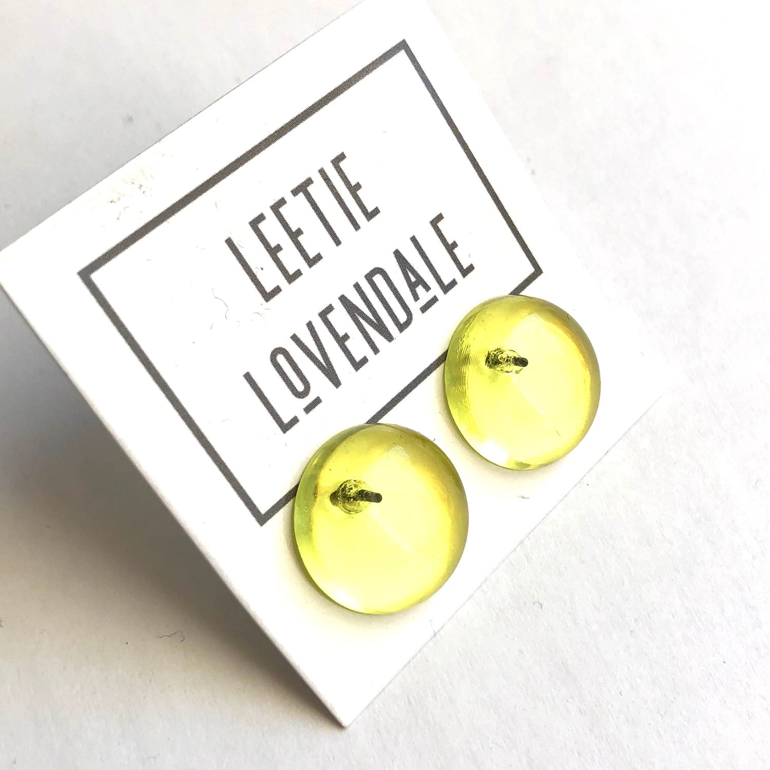 Lemon Yellow Transparent Retro Button Stud Earrings