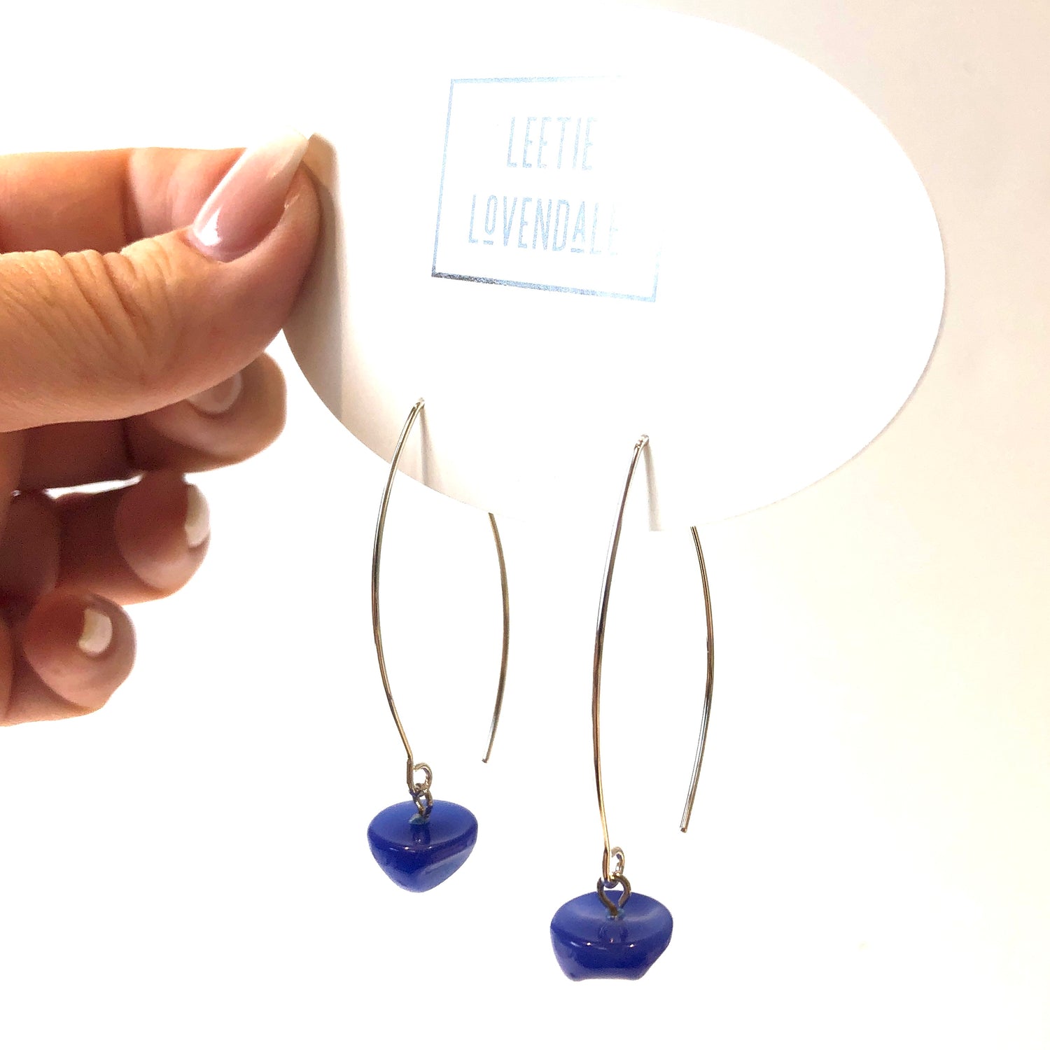 Blue Moonglow Button Raindrop Earrings