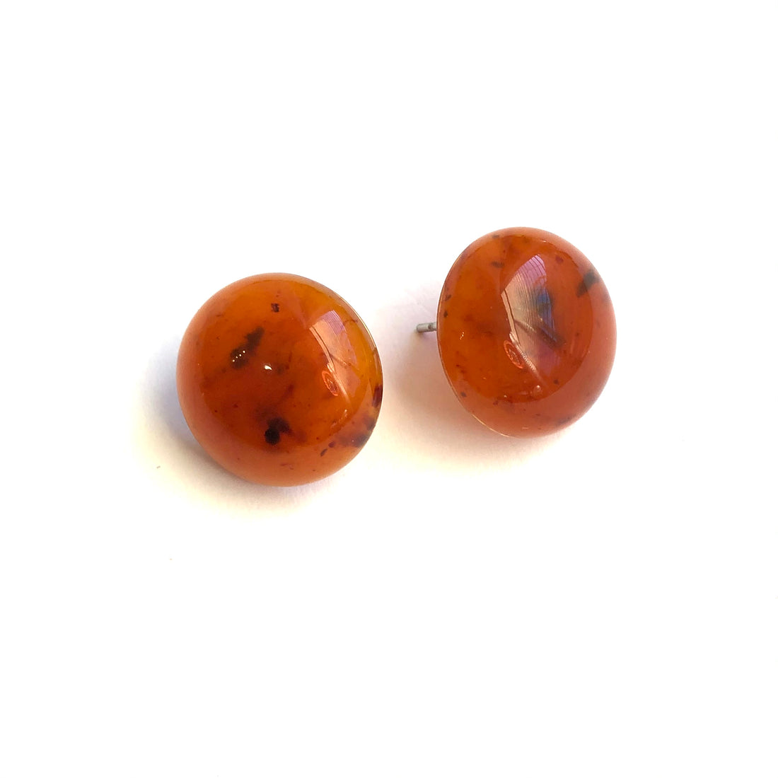 Carnelian Honey Amber Speckled Granite Retro Button Stud Earrings