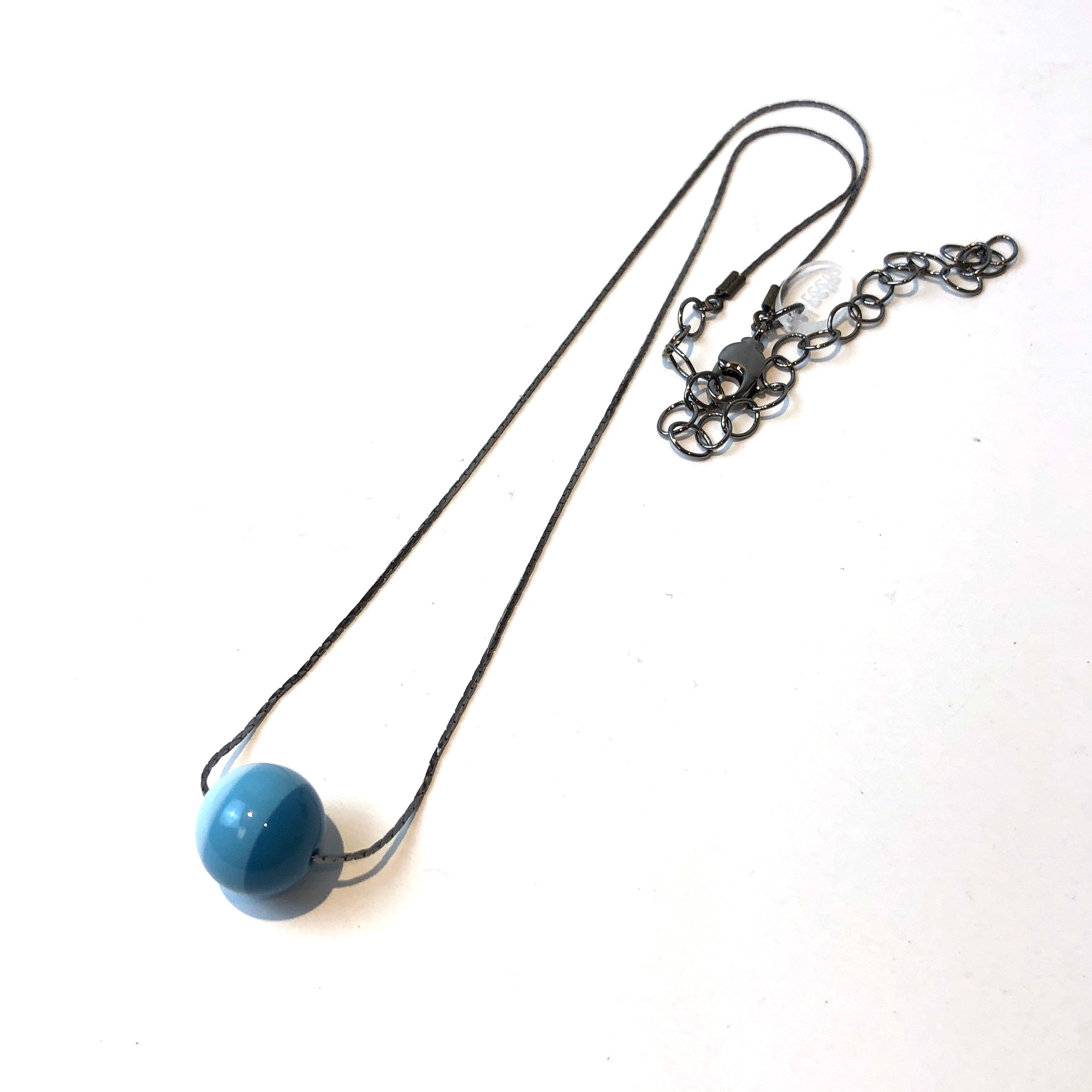 Blue Striped Retro Girl Slide Bead Chain Necklace