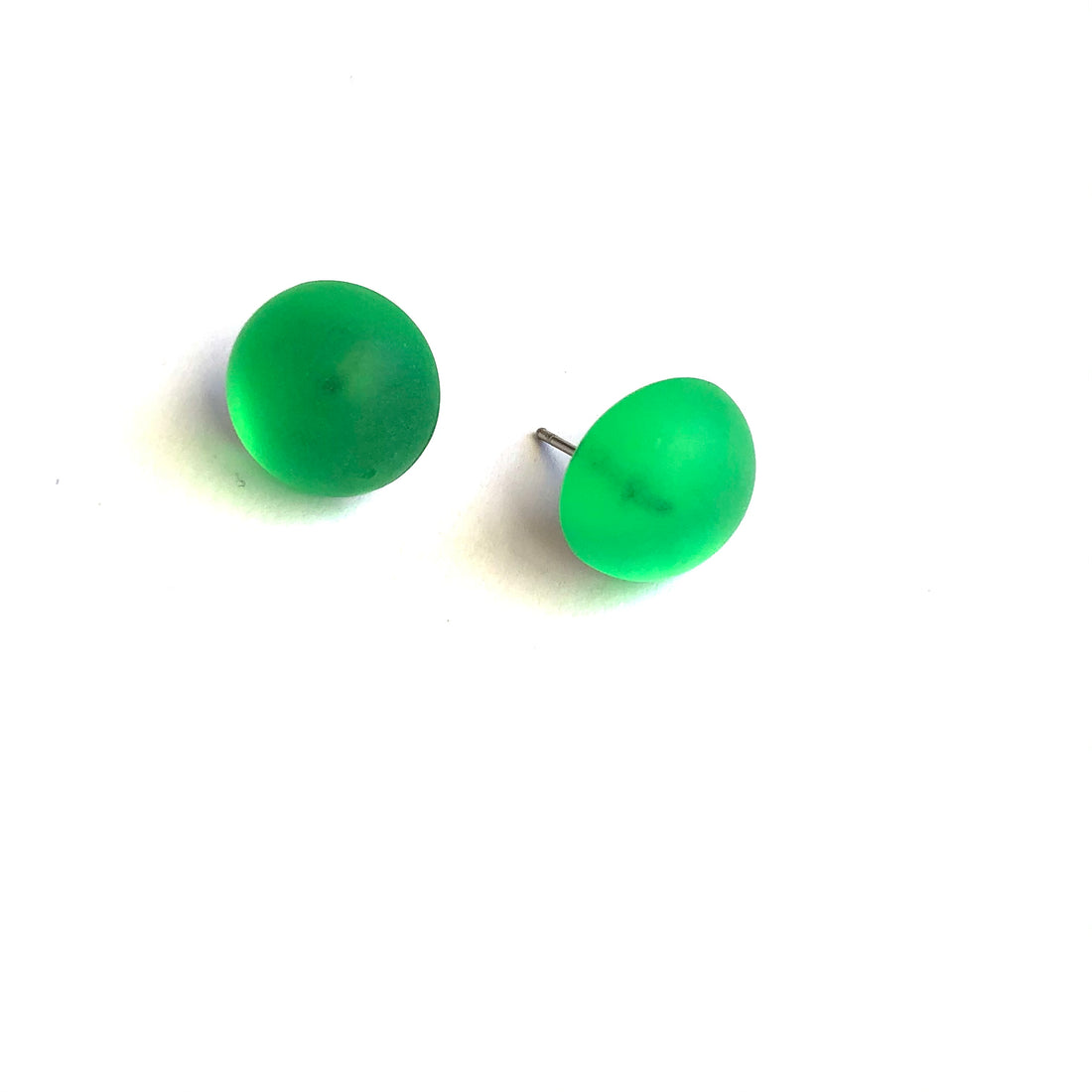 Kelly Green Ghost Foil Back Button Stud Earrings