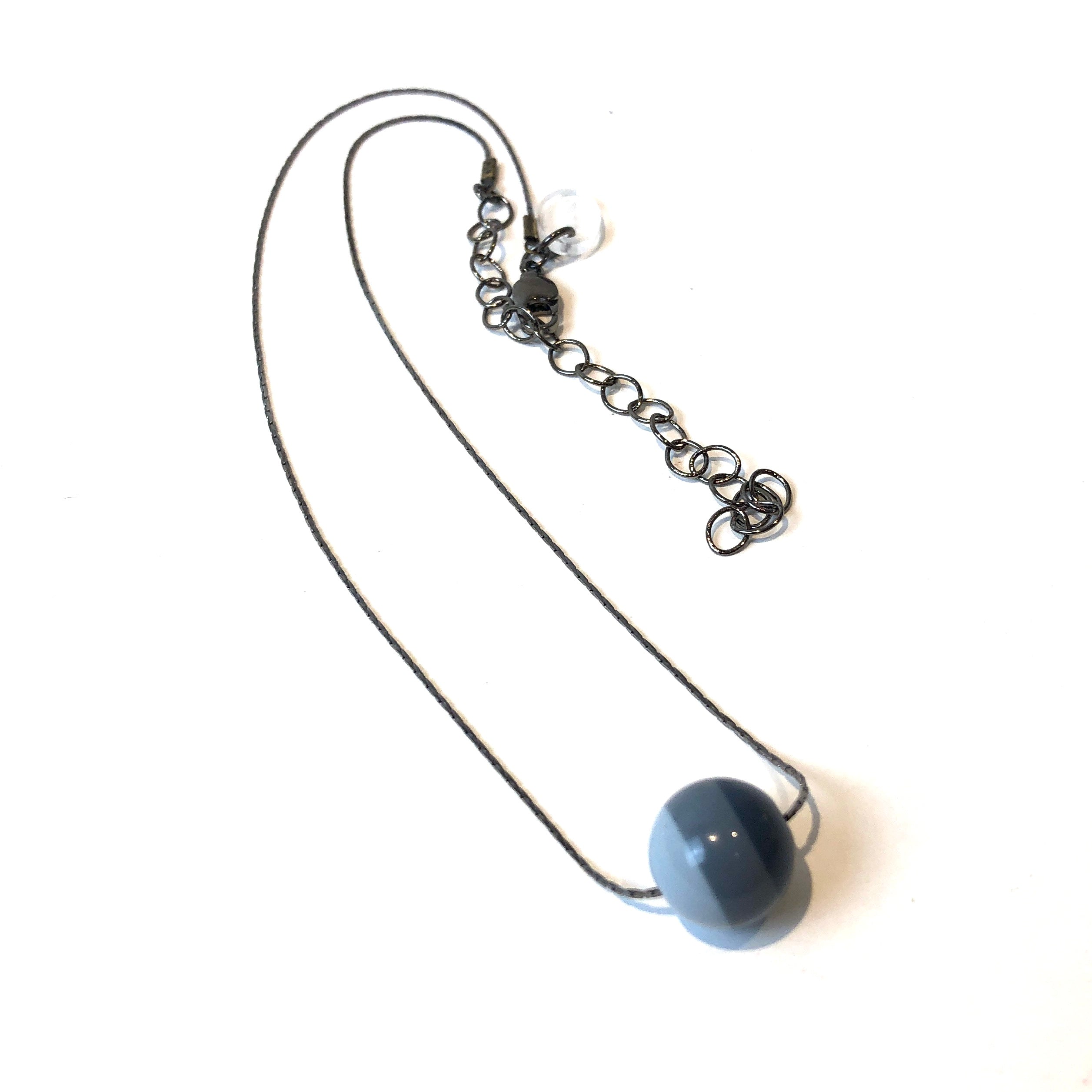 Grey Striped Retro Girl Slide Bead Chain Necklace