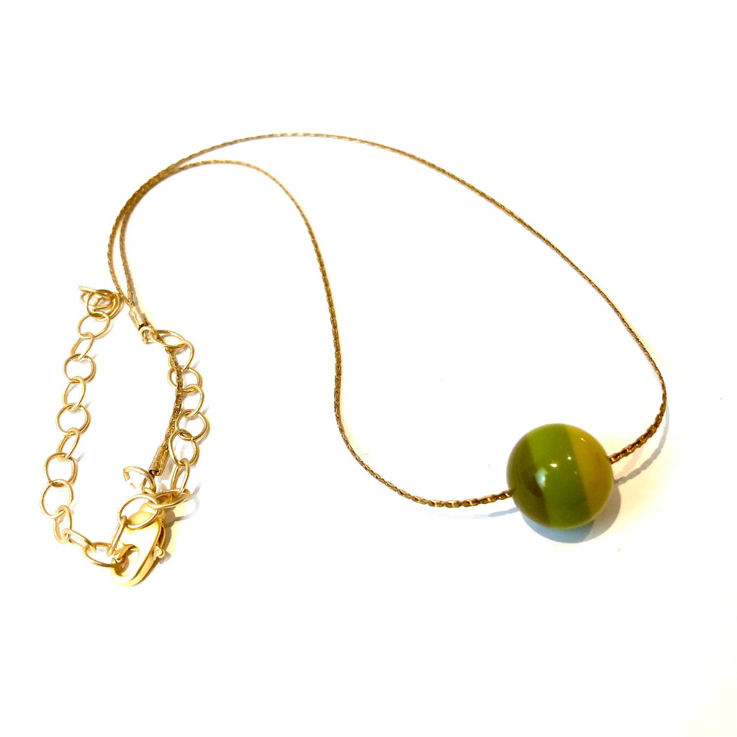 Green Striped Retro Girl Slide Bead Chain Necklace