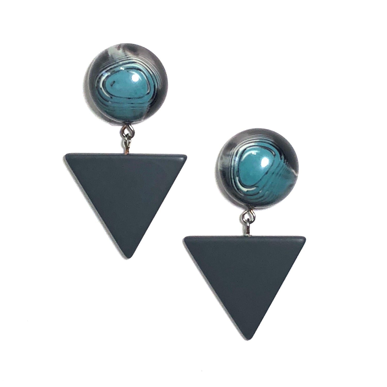 blue grey triangle earrings