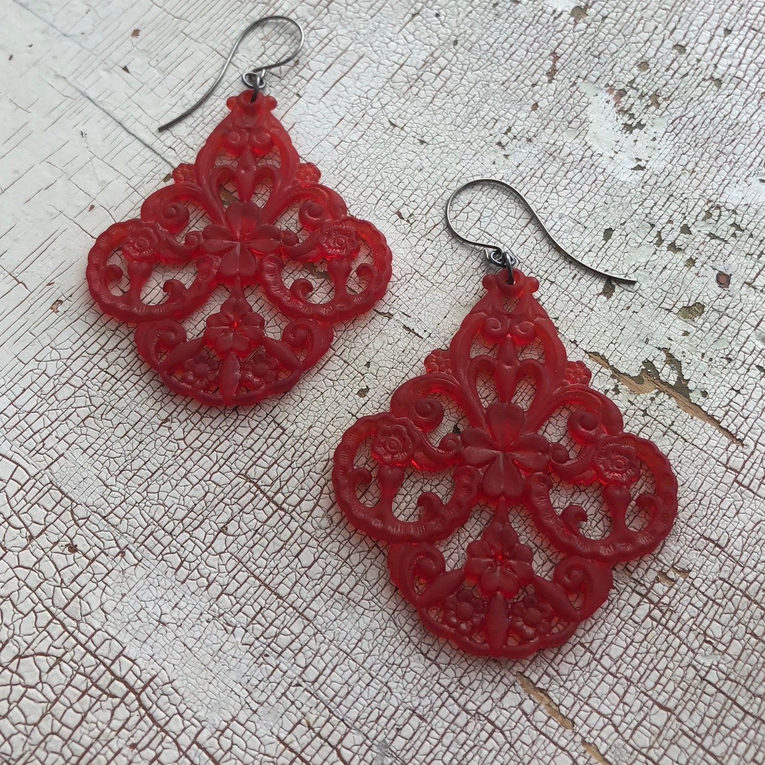 big red drop earrings