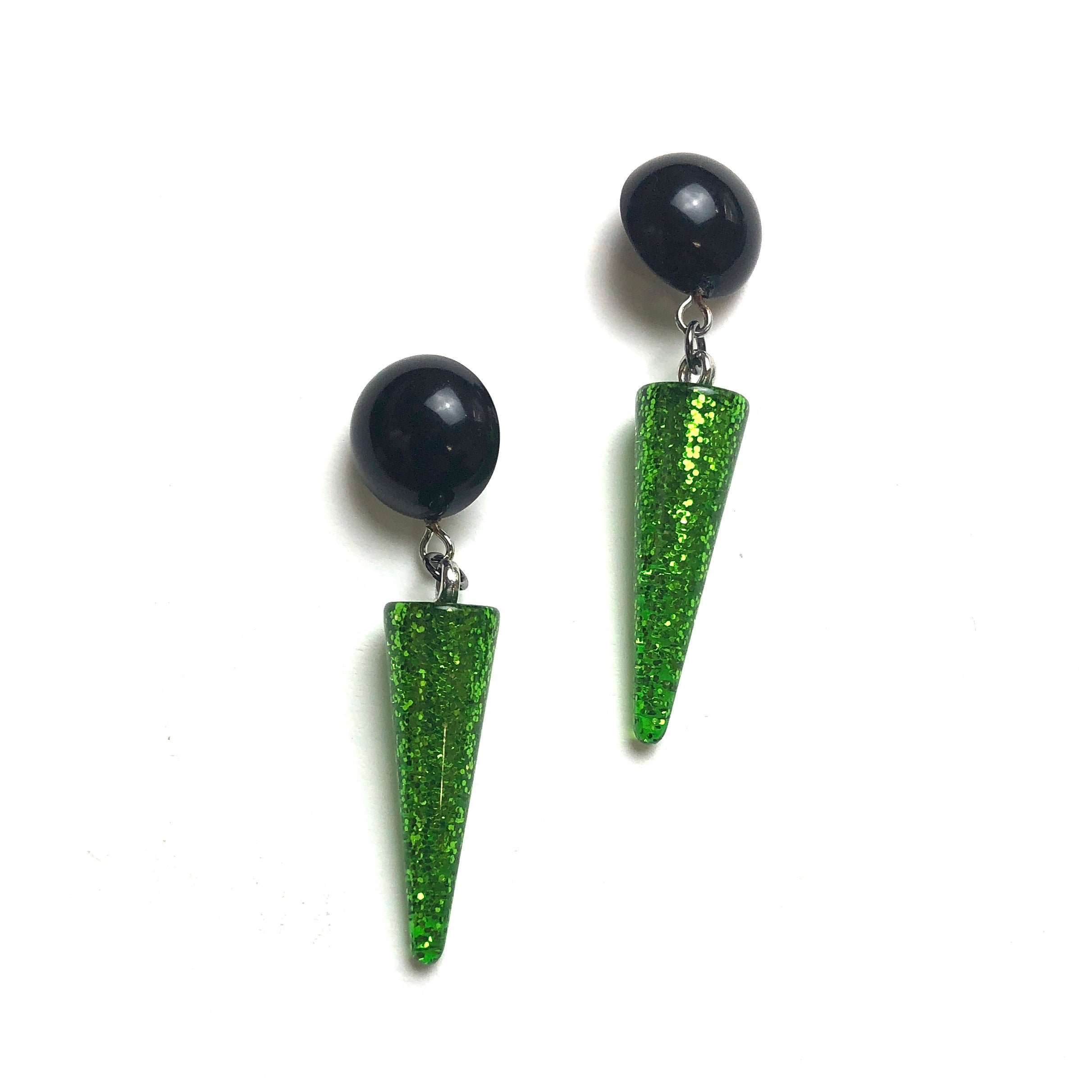 green sparkle black earrings
