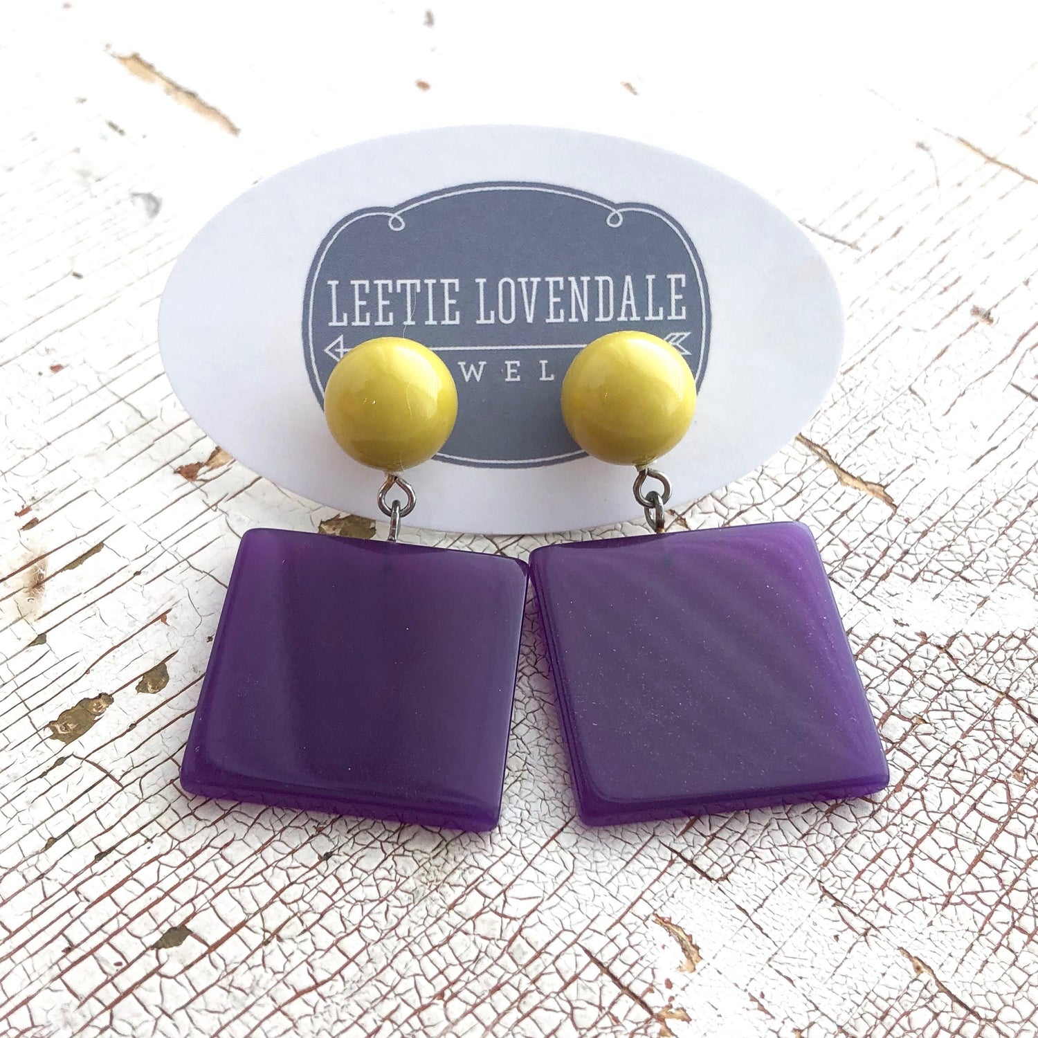 olive purple statement earrings