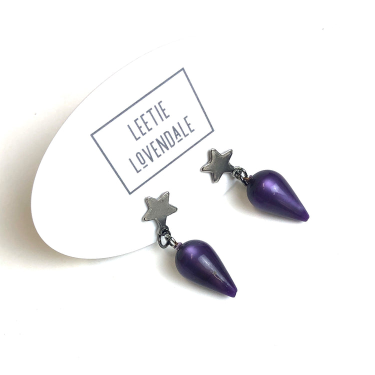 purple spike star earrings